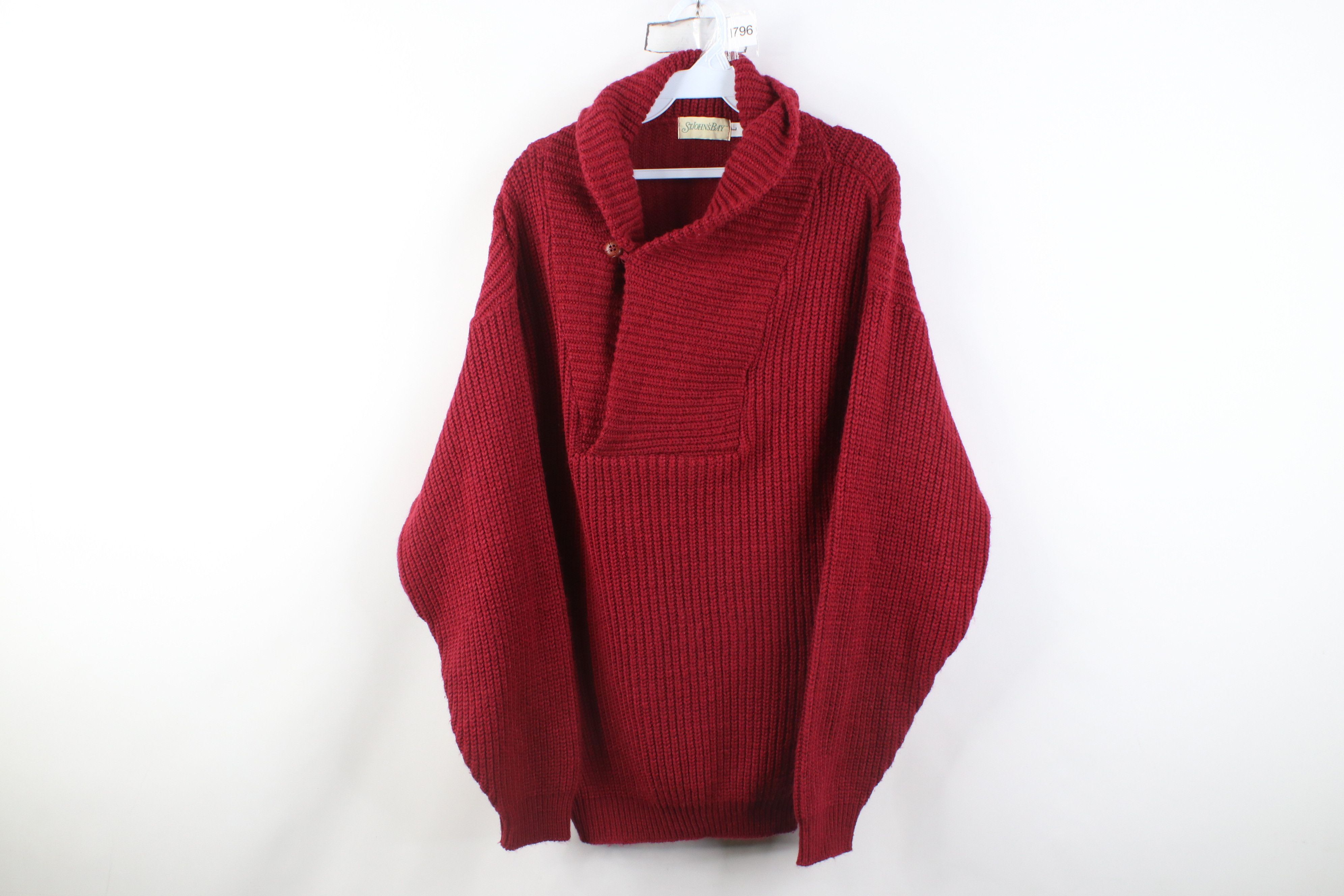 Vintage Vintage 70s Streetwear Chunky Ribbed Shawl Sweater Red USA Size US L / EU 52-54 / 3 - 1 Thumbnail