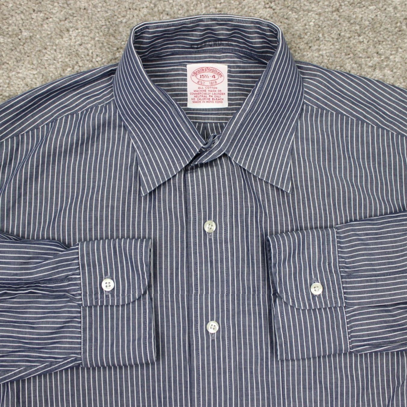 Brooks Brothers Brooks Brothers Dress Shirt Mens 15 1/2 4 Blue/White 100% Cotton L/S Button Up Shirt Size 42R - 2 Thumbnail