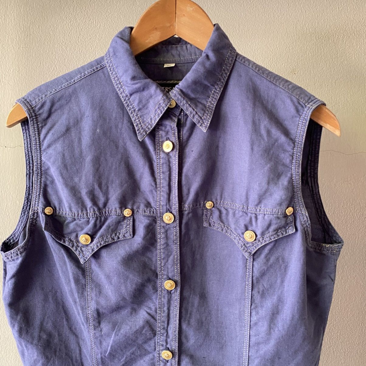 Versace VERSACE Indigo Sleeveless Denim Shirt Size M / US 6-8 / IT 42-44 - 17 Thumbnail