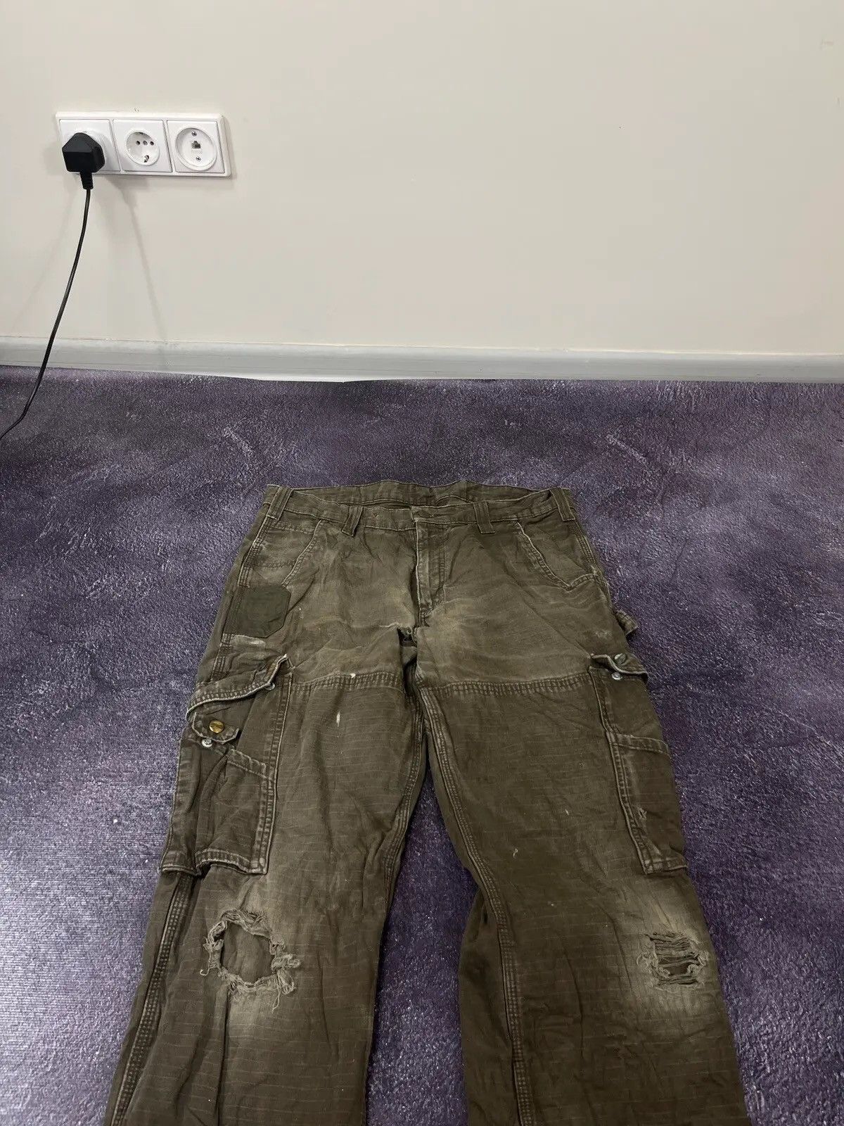 Carhartt Vintage 90s Carhartt Khaki USA Work Hype Cargo Pants Size US 34 / EU 50 - 7 Thumbnail
