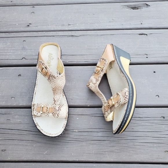 Other Alegria Lara Posh Gold Snakeskin Print Leather Sandals Size US 9.5 / IT 39.5 - 2 Thumbnail