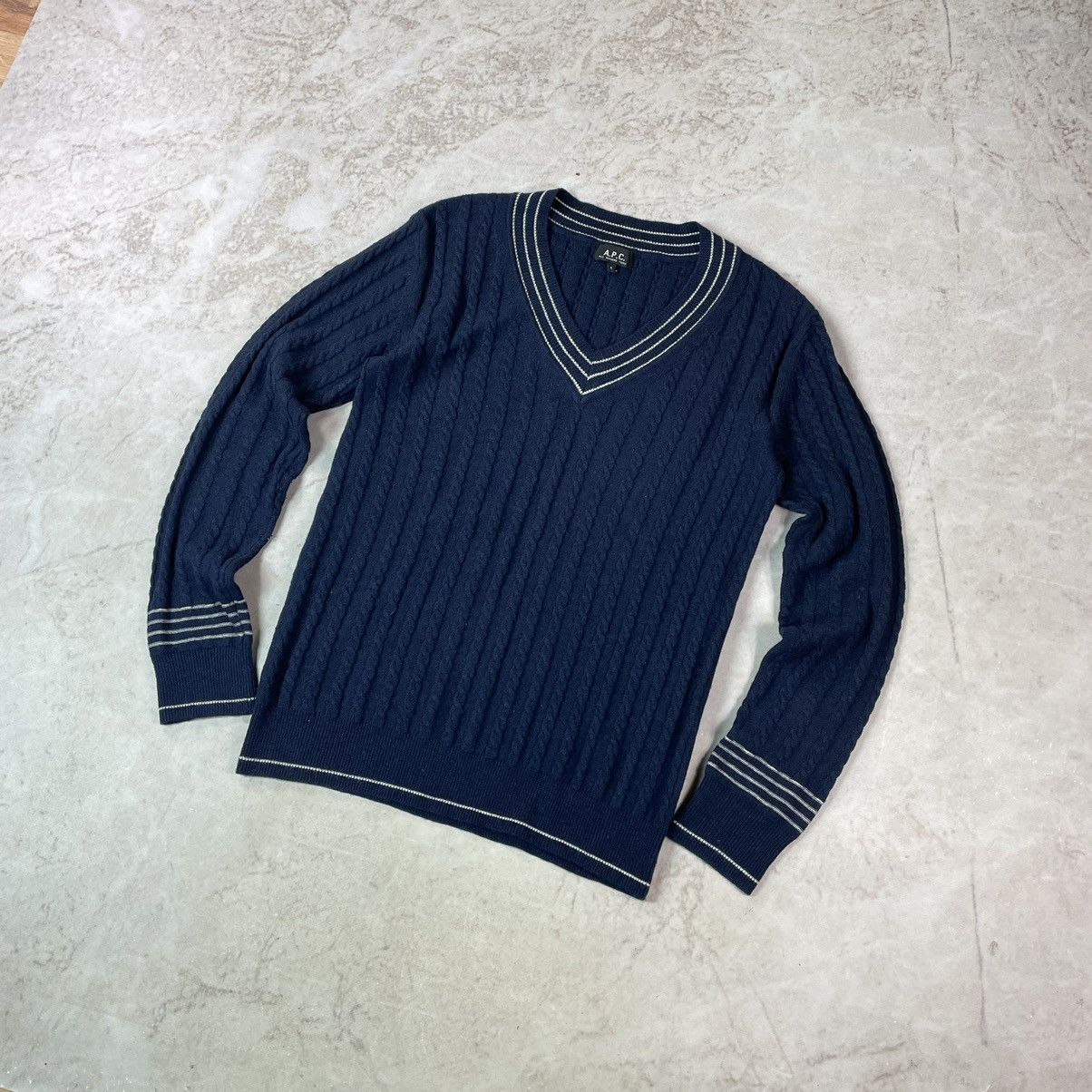 A.P.C. × Japanese Brand A.P.C. Rue Madame Paris V-Neck Ribbed Wool Sweater Size US S / EU 44-46 / 1 - 2 Thumbnail