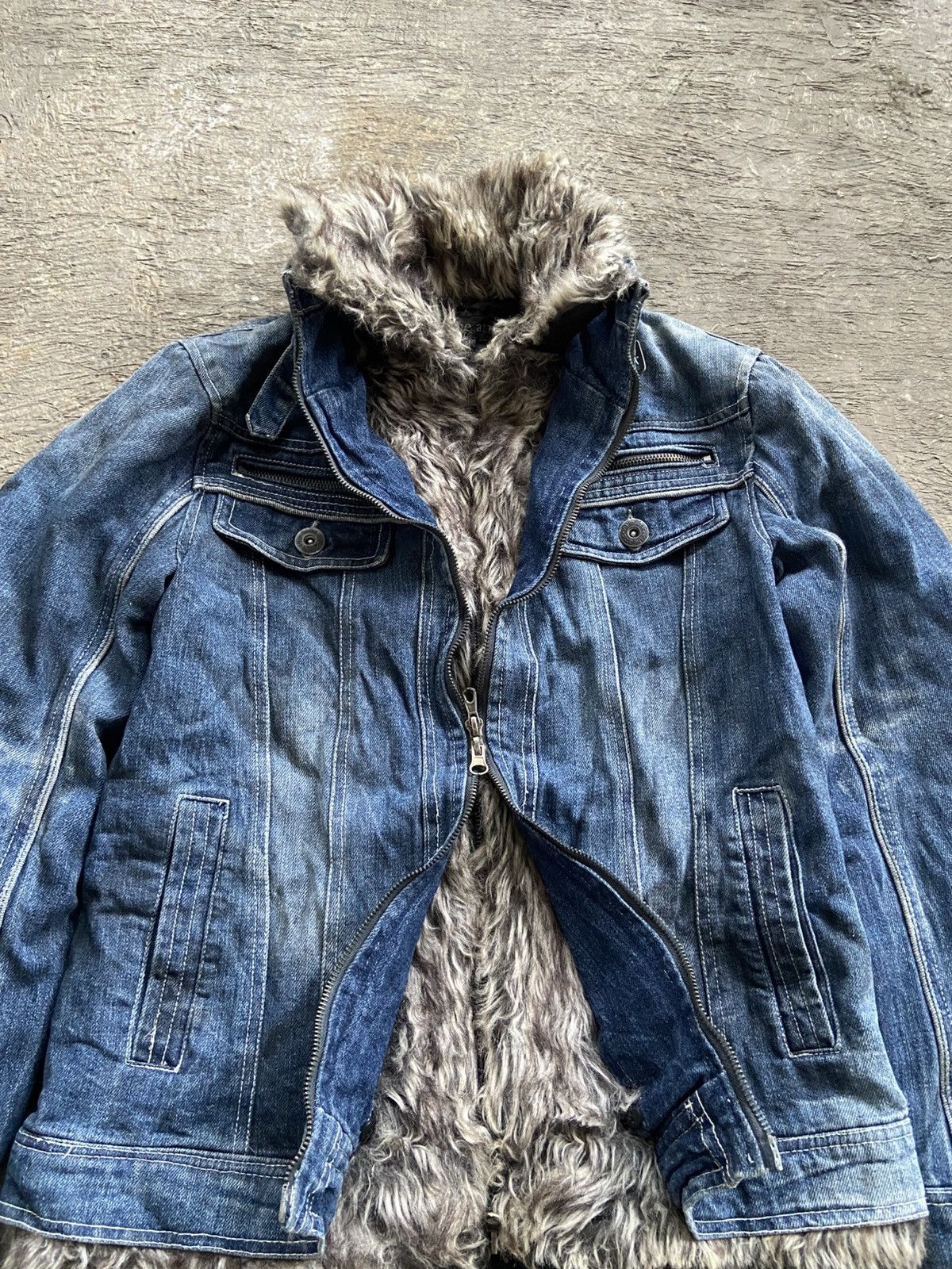 2000s In The Attic - Vkei Apocalypse Style Fur Denim Jacket