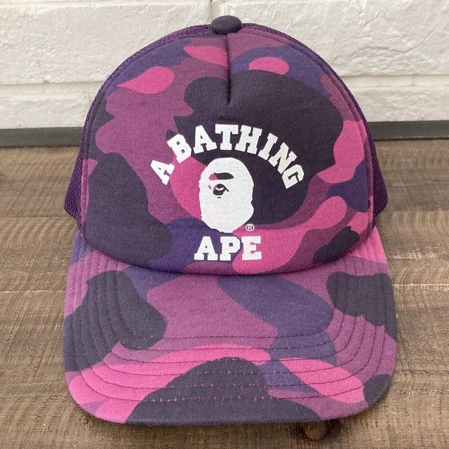 Bape BAPE College logo purple camo trucker hat cap a bathing ape Size ONE SIZE - 1 Thumbnail