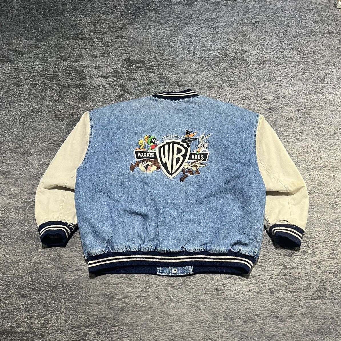Vintage 90s Looney Tunes Embroidered Denim Varsity Jacket