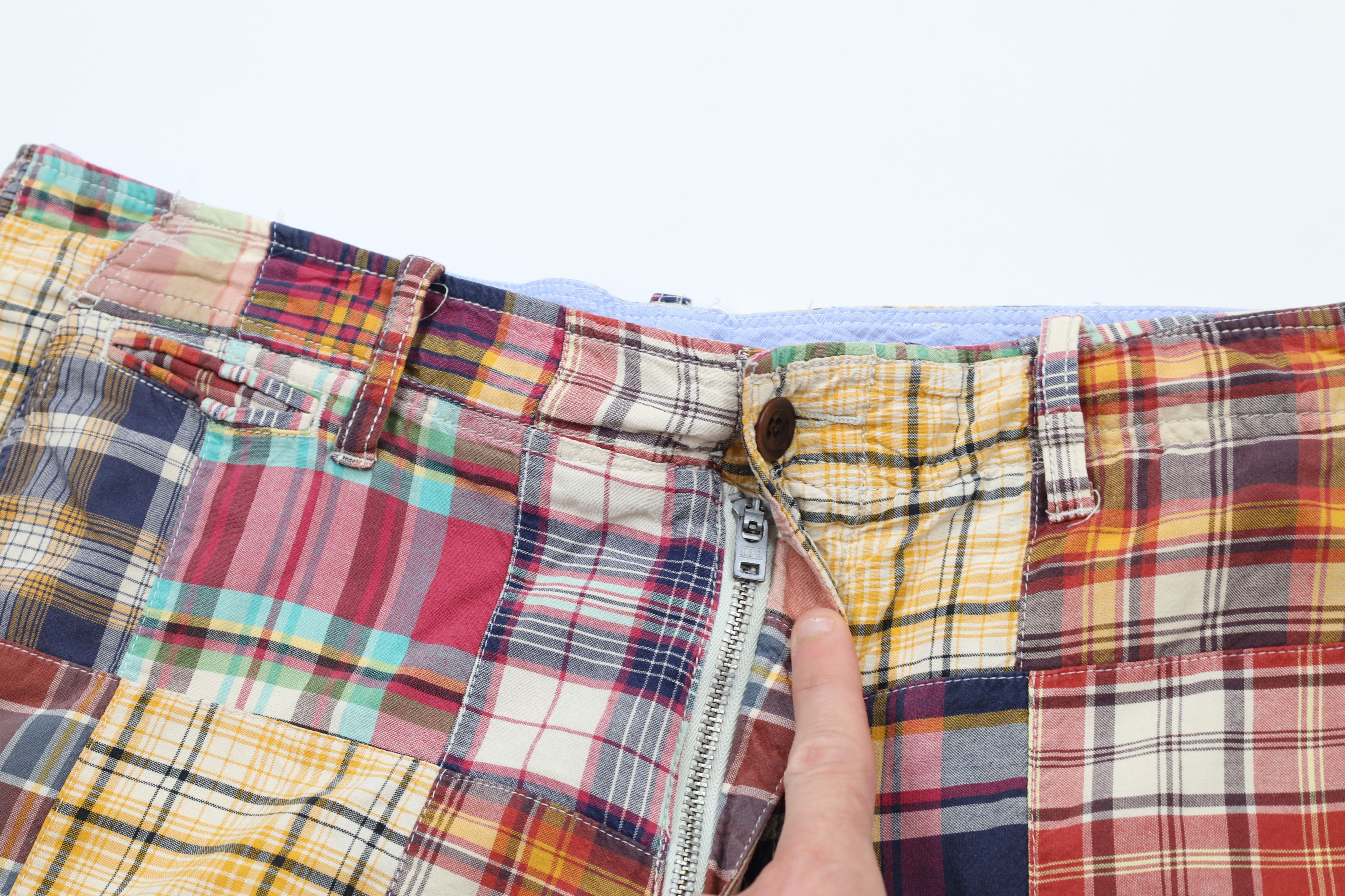 J.Crew × Vintage Vintage J Crew Patchwork Madras Plaid Chino Shorts Cotton Size US 35 - 5 Thumbnail