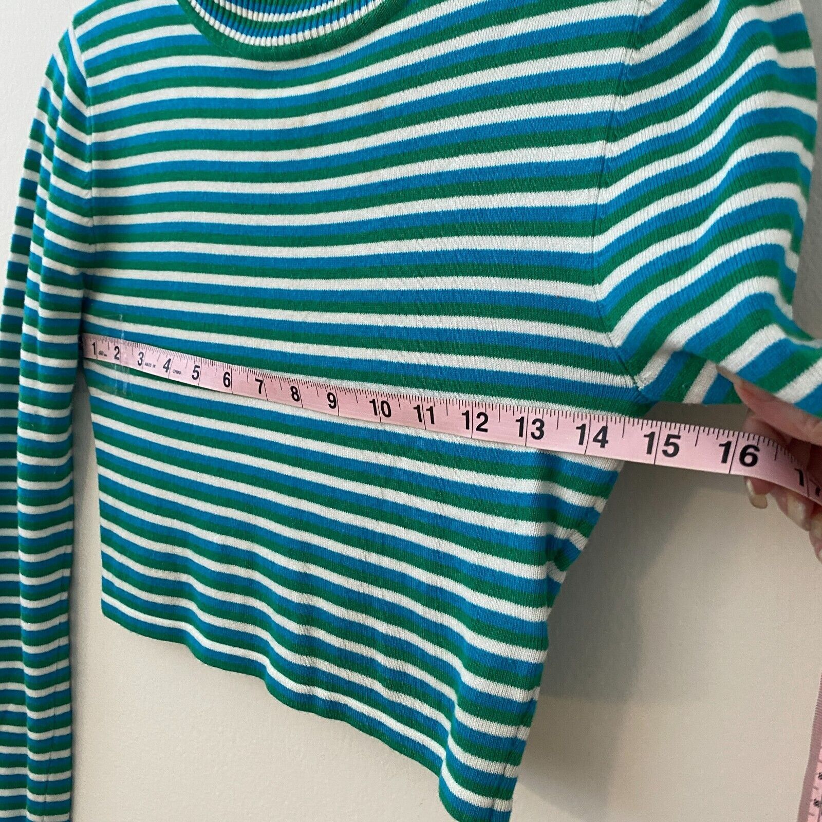 Other Silence + Noise Blue Green Striped Cropped Mock Knit Top S Size S / US 4 / IT 40 - 8 Thumbnail