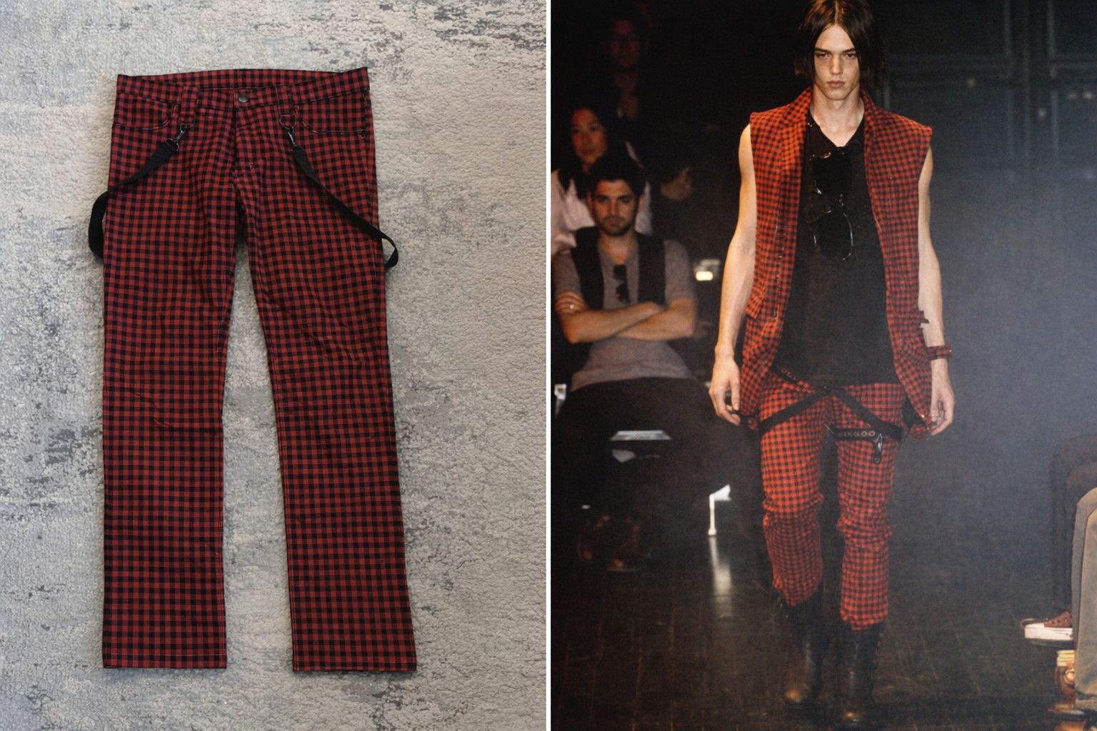 Number (N)ine SS05 Night Crawler Plaid Suspender Denim Size US 33 - 13 Thumbnail