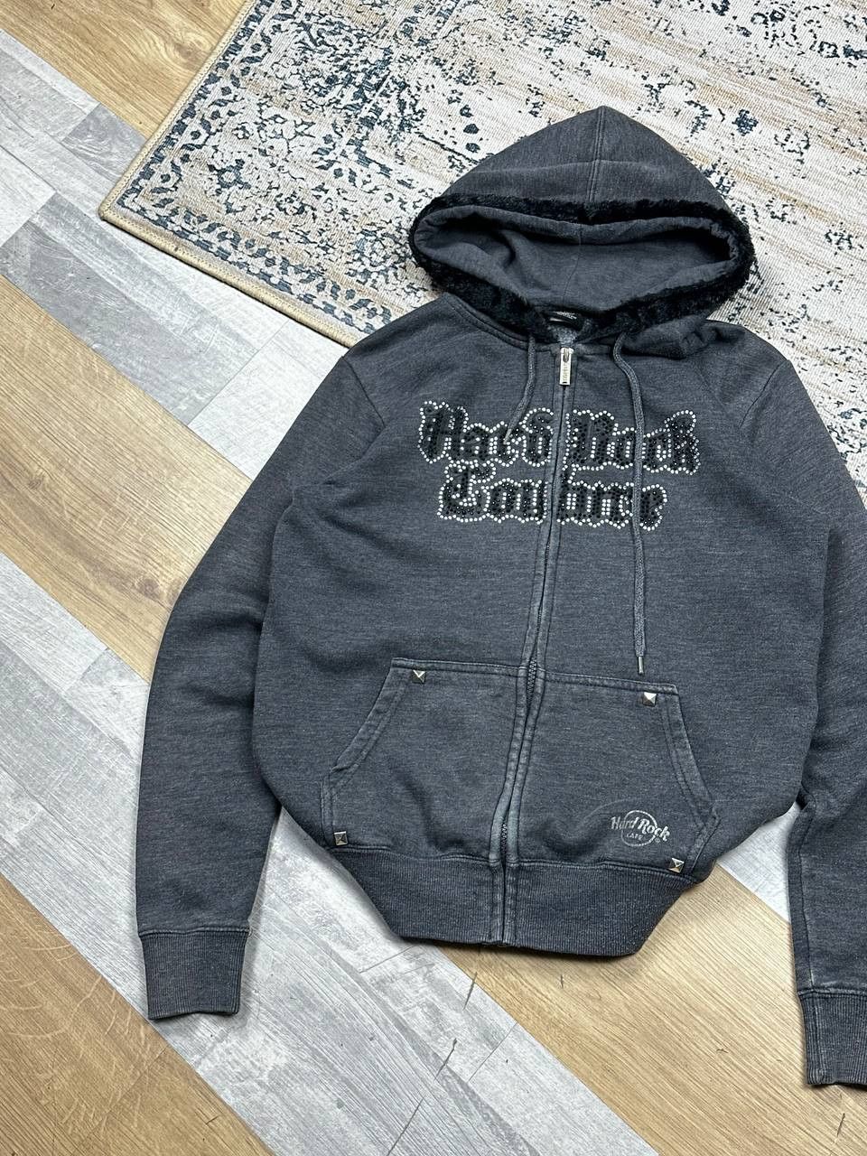 Hard Rock Cafe Vintage 90s Hard Rock Couture Y2K Fur Hoodie Size M / US 6-8 / IT 42-44 - 2 Thumbnail