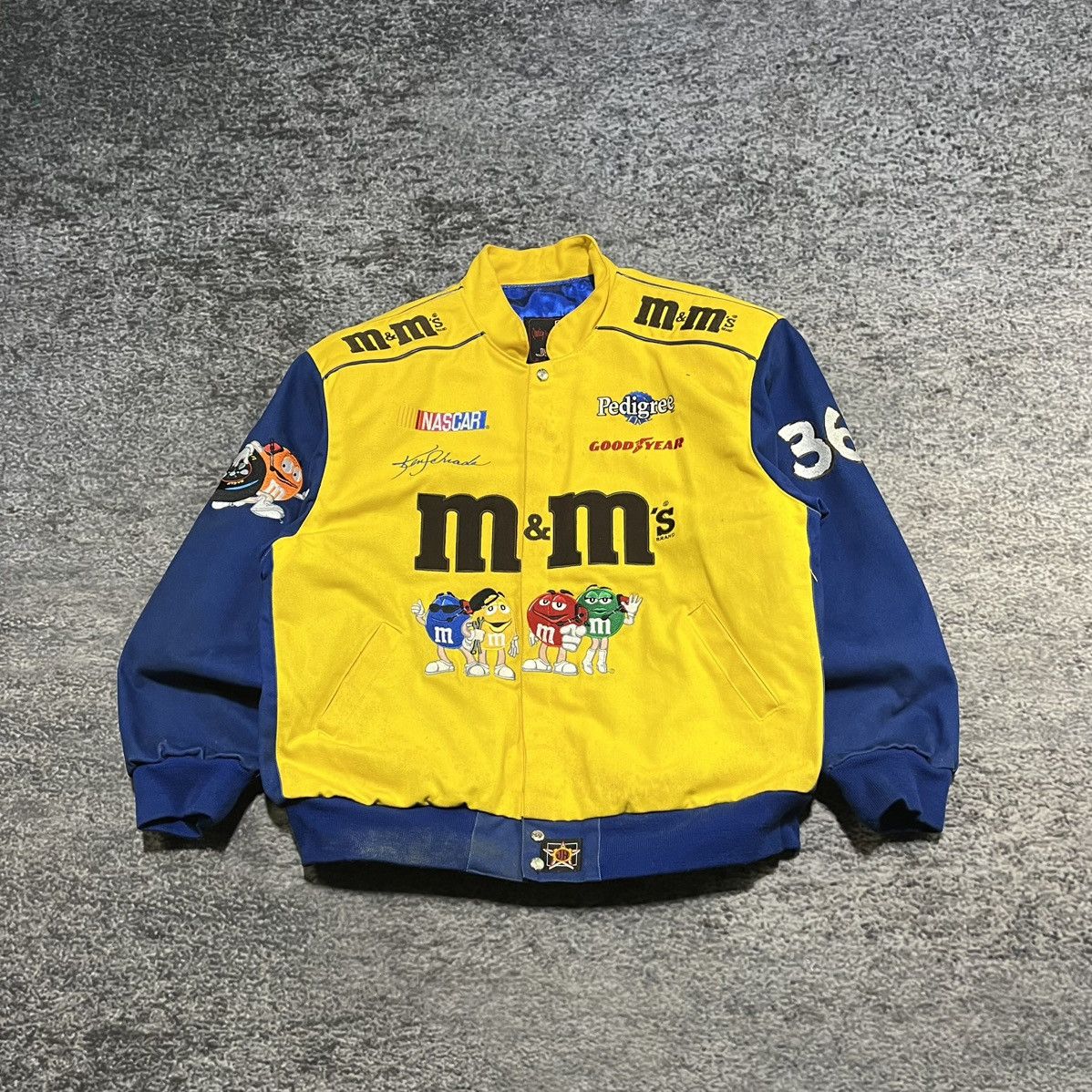 Vintage JH Design M&M Racing Jacket 90s Yellow Blue XL