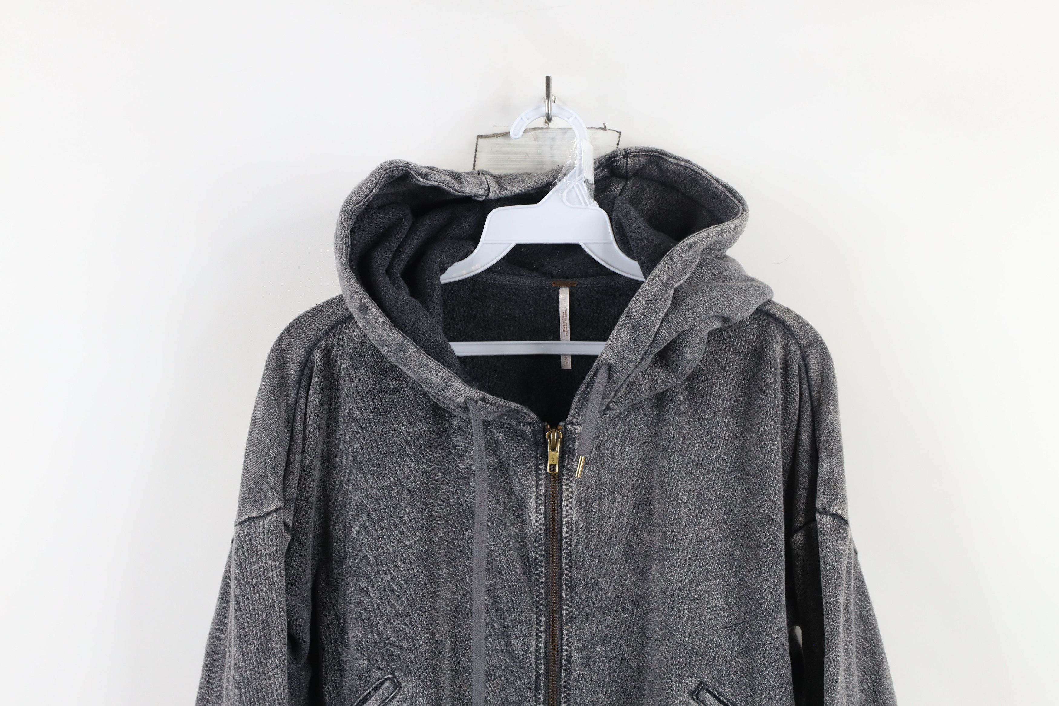 Free People × Vintage Free People Acid Wash Ruffled Full Zip Hoodie Sweatshirt Size S / US 4 / IT 40 - 2 Thumbnail