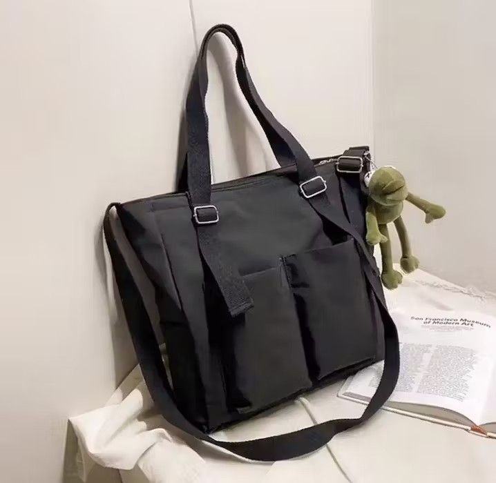 Japanese Brand Black Color Simple Fashion Nylon Tote Bag Size ONE SIZE - 1 Thumbnail