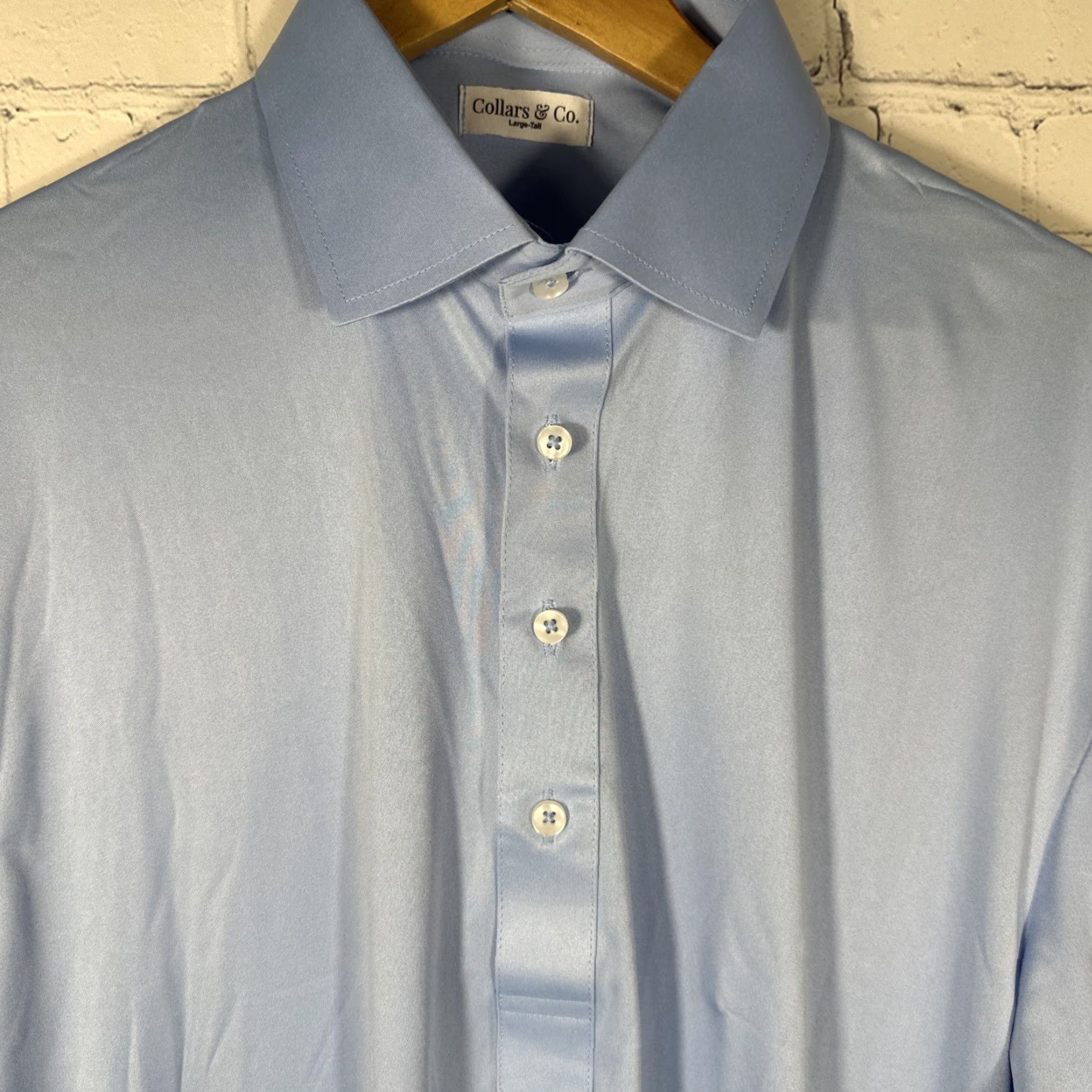 Collars & Co Dress Polo Shirt Large Tall Blue Spread Stretch Regular Men\'s  Golf