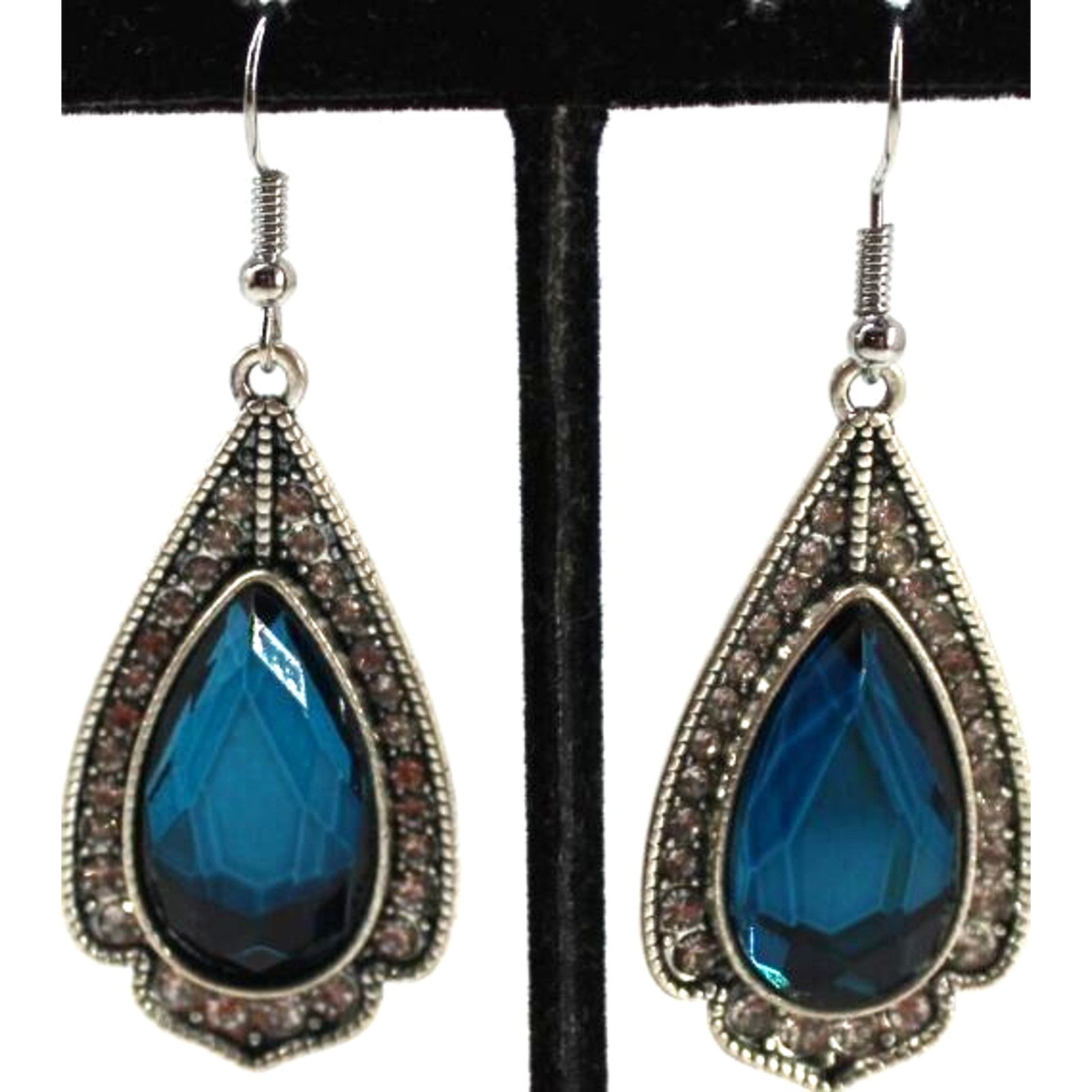 Other Blue Teardrop and Sparkling White Rhinestone Earrings • Hook Size ONE SIZE - 2 Thumbnail