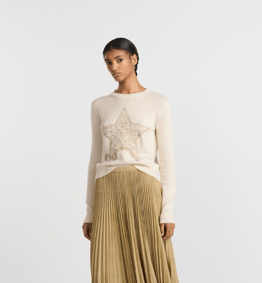 Dior o1w1db10326 514S57 Embroidered Sweater in Ecru/Gold Size S / US 4 / IT 40 - 4 Thumbnail