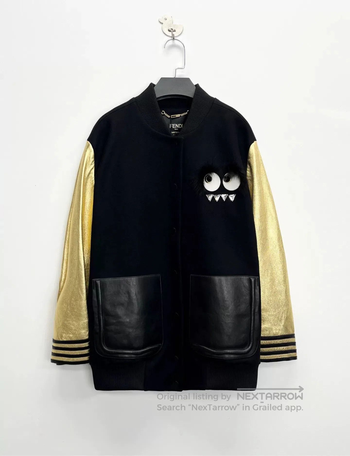 Fendi Fendi Black Monster Wool Leather Varsity Jacket. Size US M / EU 48-50 / 2 - 1 Thumbnail