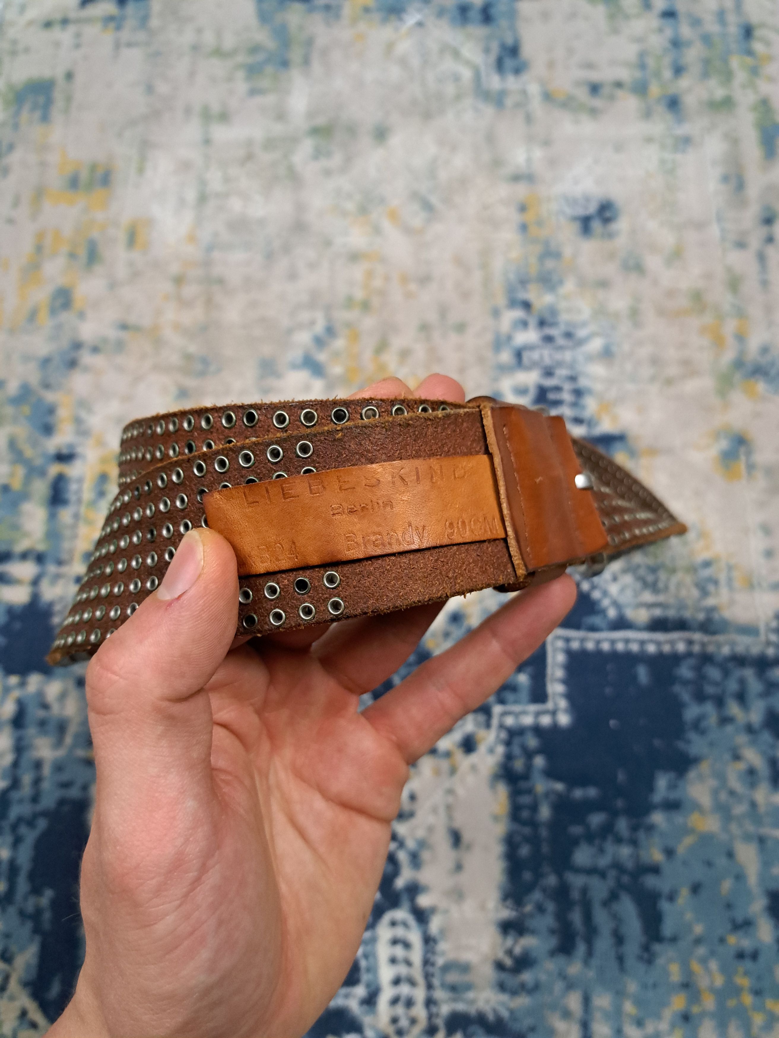 Genuine Leather VTG y2k Studed Metal Details Leather Belt Punk Rave Gabber Size ONE SIZE - 3 Thumbnail