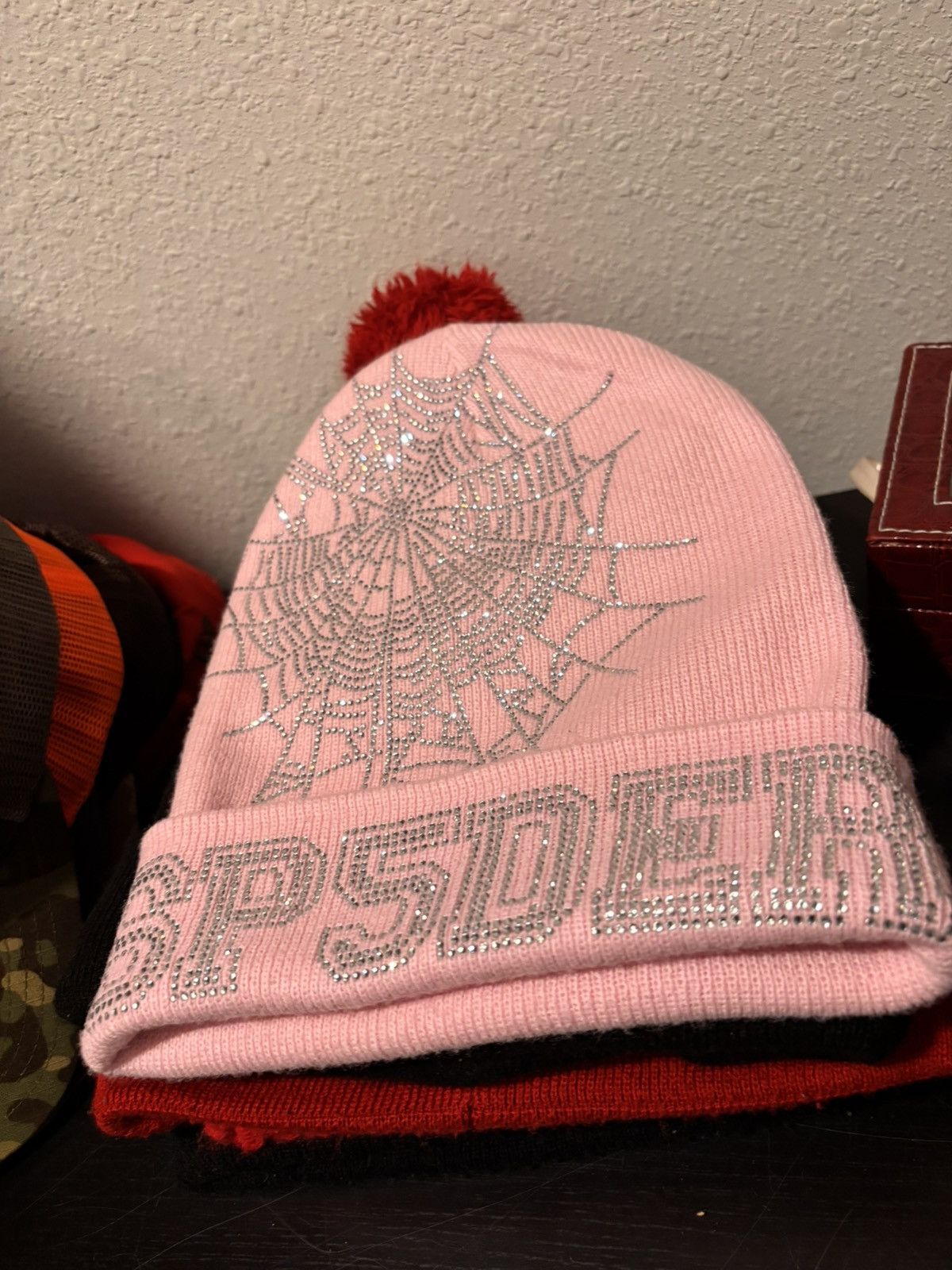 Sp5der Pink rhinestone sp5der beanie Size ONE SIZE - 4 Thumbnail