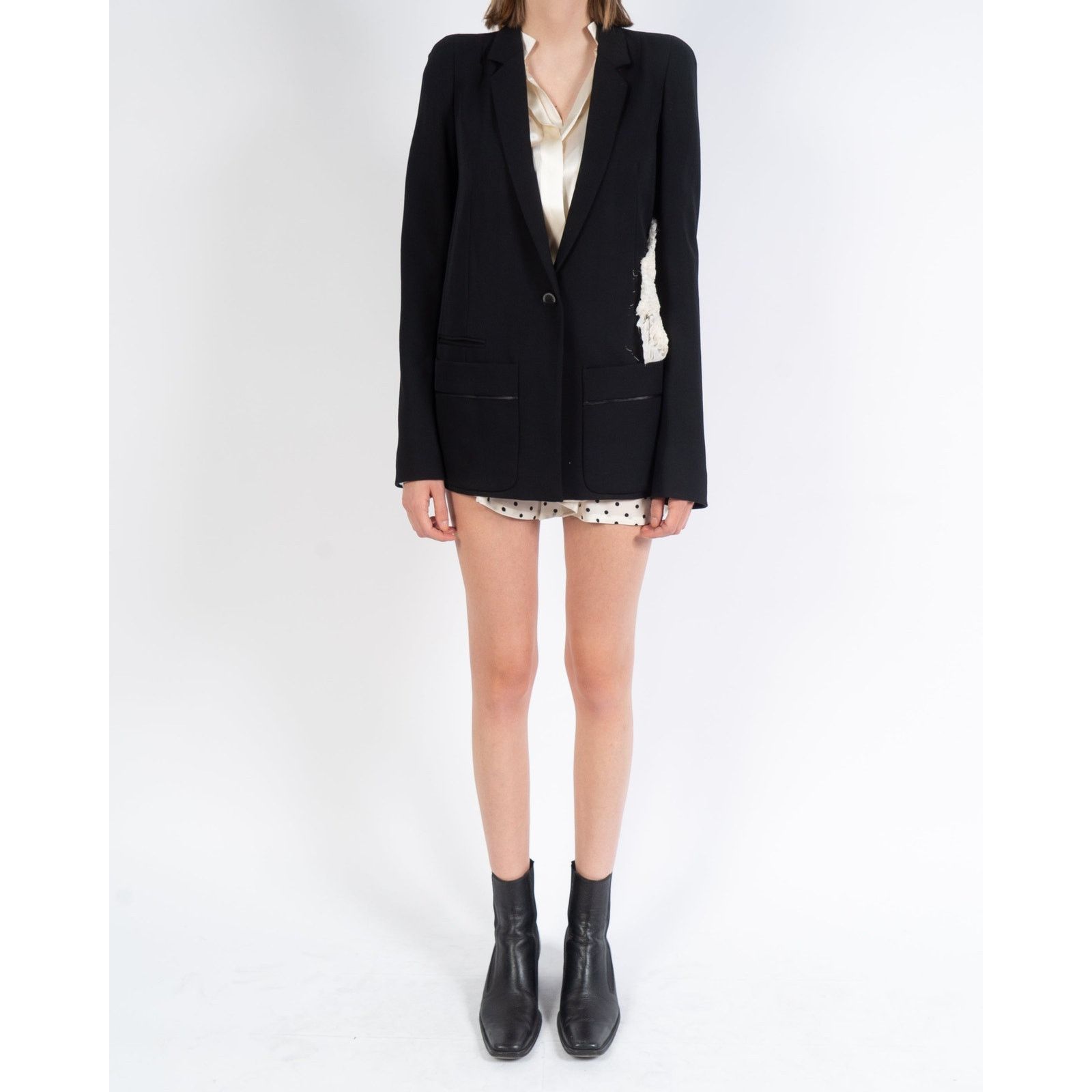 Haider Ackermann SS17 Smoked Detail Tround Shoulder Blazer in Black Wool Size S / US 4 / IT 40 - 6 Thumbnail