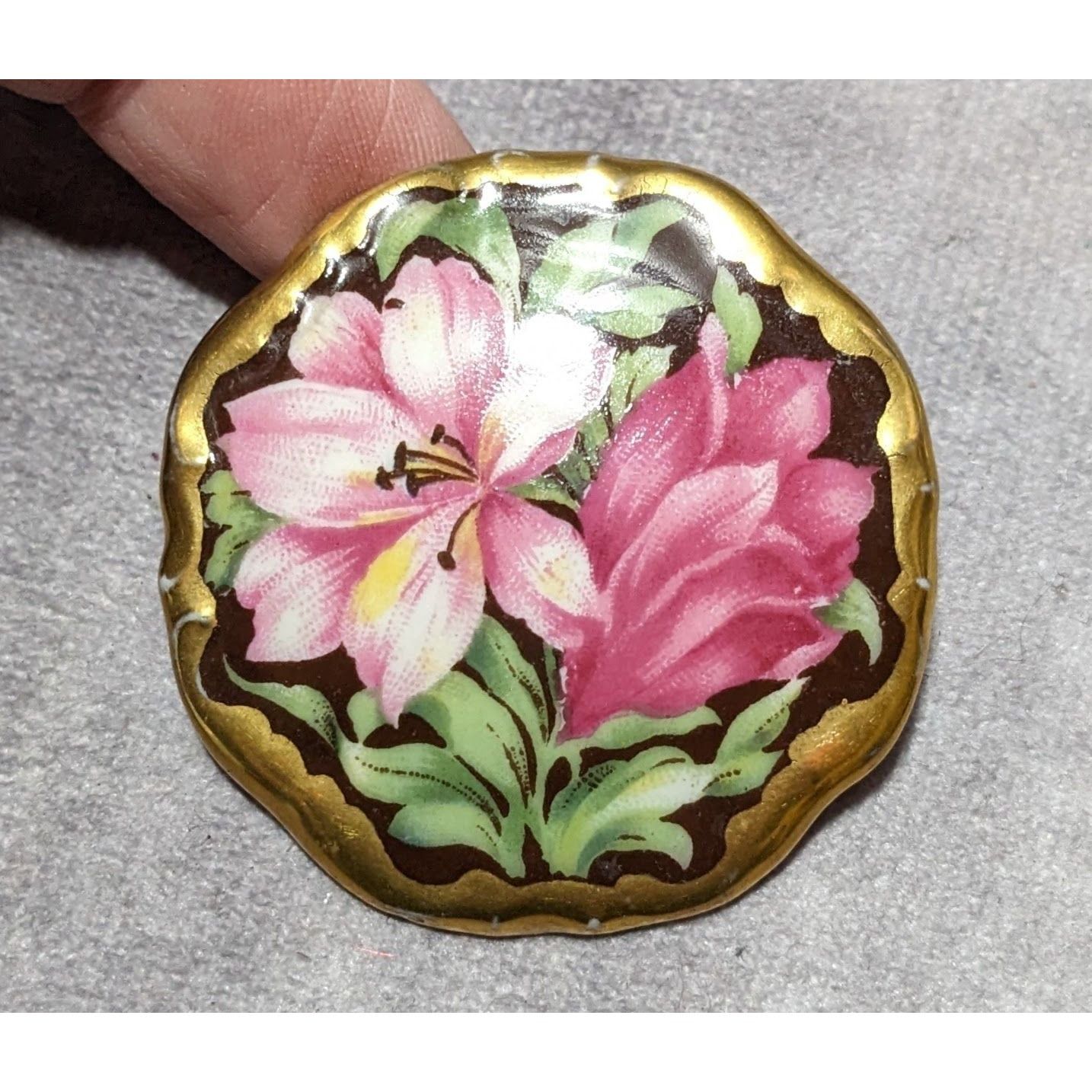Other Antique 1920s German Floral Hand Painted Brooch Size ONE SIZE - 4 Thumbnail