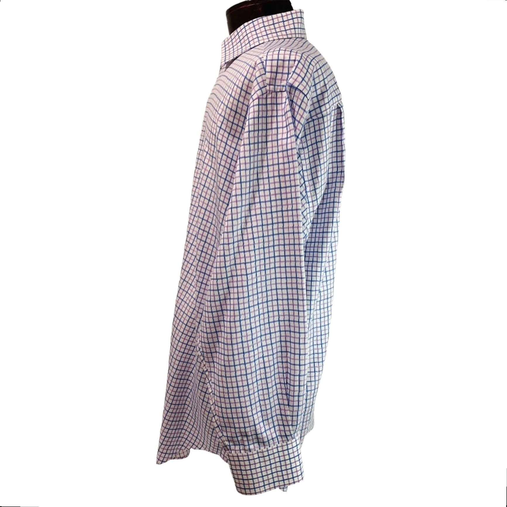David Donahue David Donahue Shirt Windowpane Blue Purple Mens Button Up Dress Shirt 17.5 32/33 Regular Cotton Size 48R - 5 Thumbnail