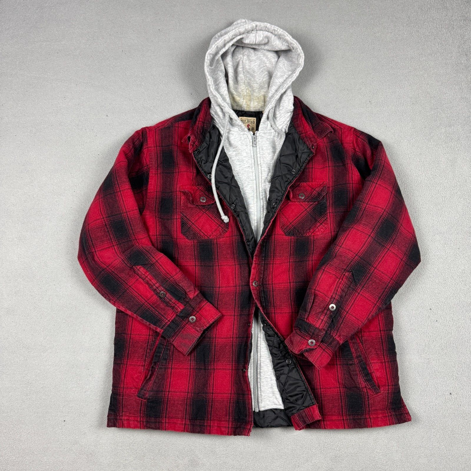 Vintage Vintage Red Head Hooded Flannel Shacket Buffalo Plaid XL Size US XL / EU 56 / 4 - 1 Thumbnail