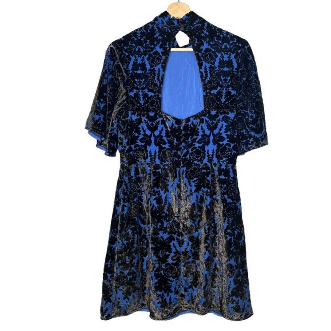 Anthropologie Anthropologie Mock-Neck Velvet Mini Dress $180 6P Blue/Black Size M / US 6-8 / IT 42-44 - 7 Thumbnail