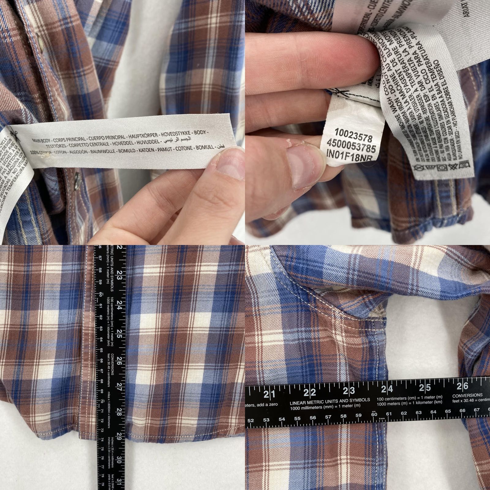 Ariat Ariat Retro Fit Shirt Mens XL Blue Brown Plaid Western Pearl Snap Cowboy Rodeo Size US XL / EU 56 / 4 - 8 Thumbnail