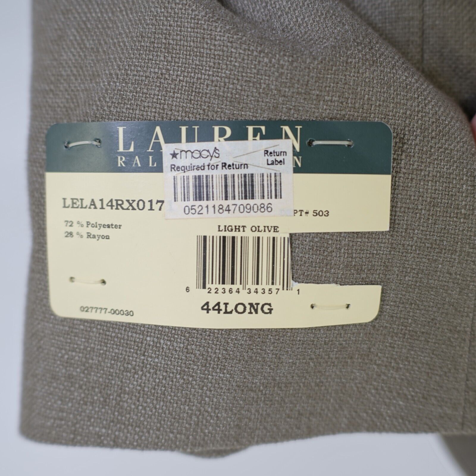 Lauren Ralph Lauren NEW Lauren Ralph Lauren Polyester Blend Olive Green Basketwe Size 42L - 3 Thumbnail