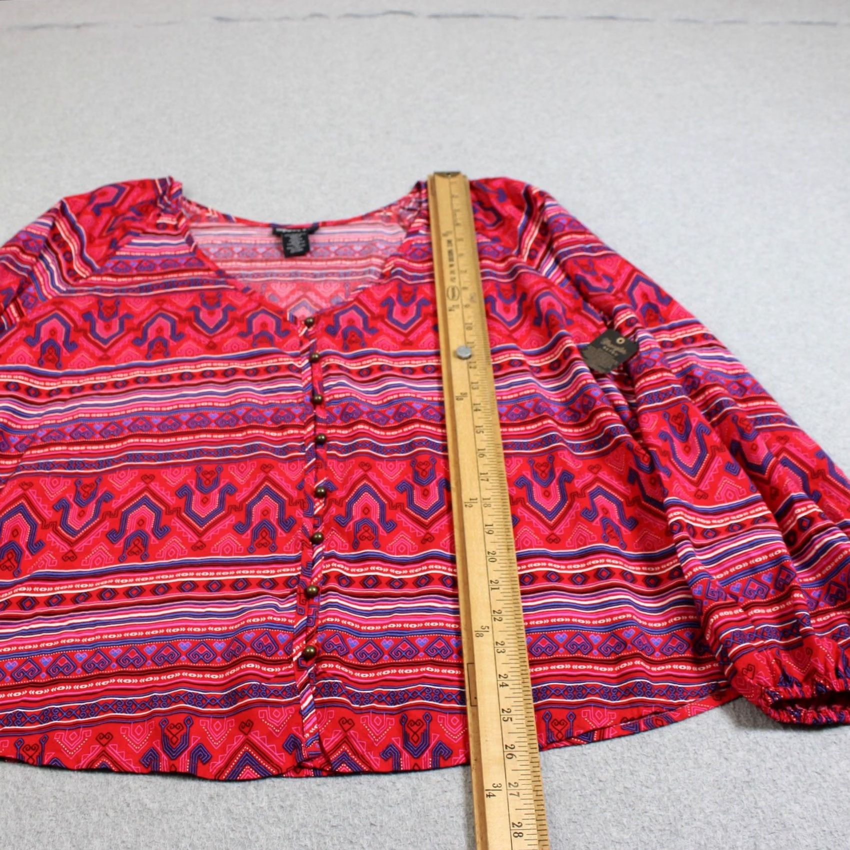 Wrangler Wrangler Retro Shirt Women XL Red Stripe Bohemian Western Balloon Sleeve Button Front Blouse Size XL / US 12-14 / IT 48-50 - 7 Thumbnail