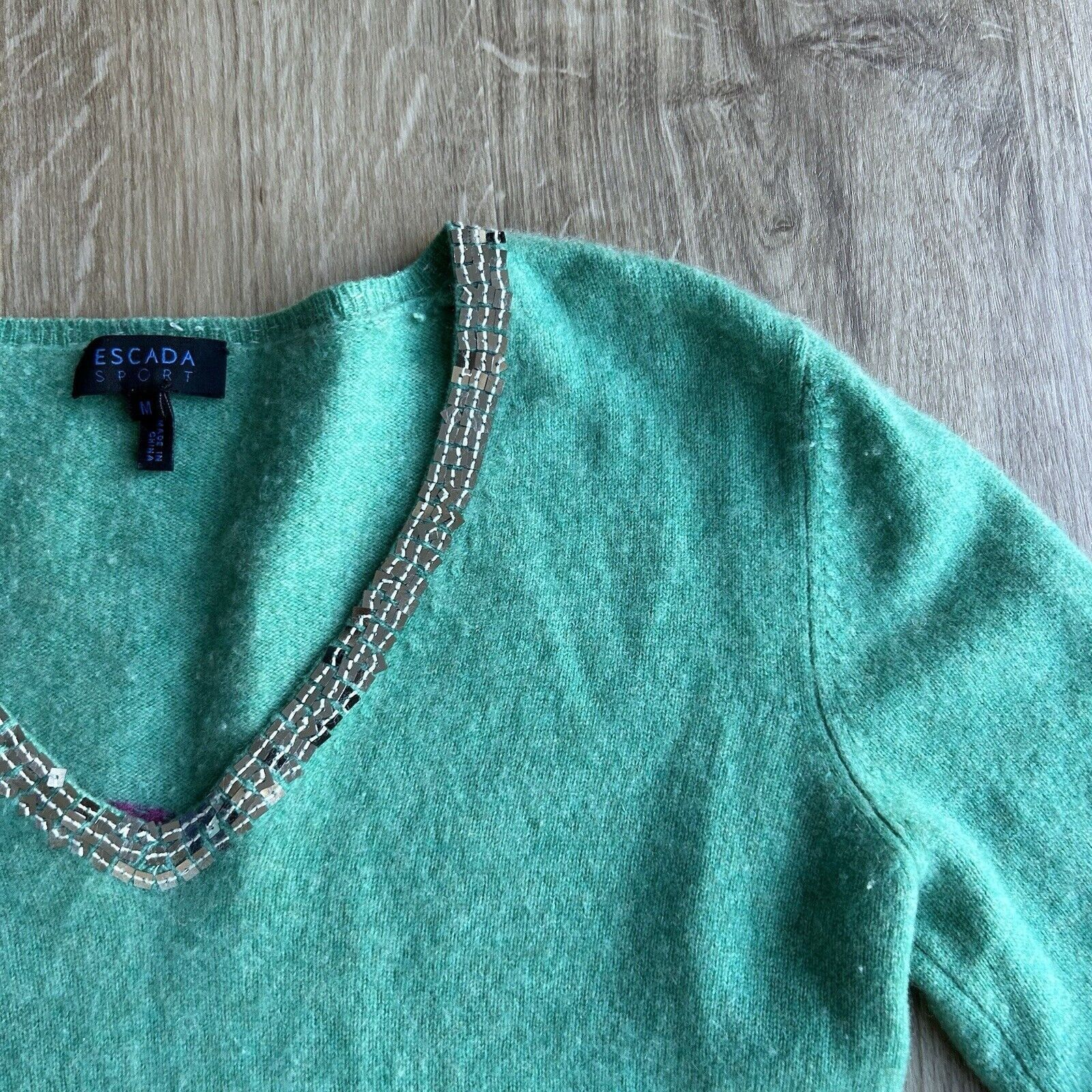 Escada Sport Escada Sport Top Green Cashmere Pullover Sweater Top Beaded Size M / US 6-8 / IT 42-44 - 7 Thumbnail