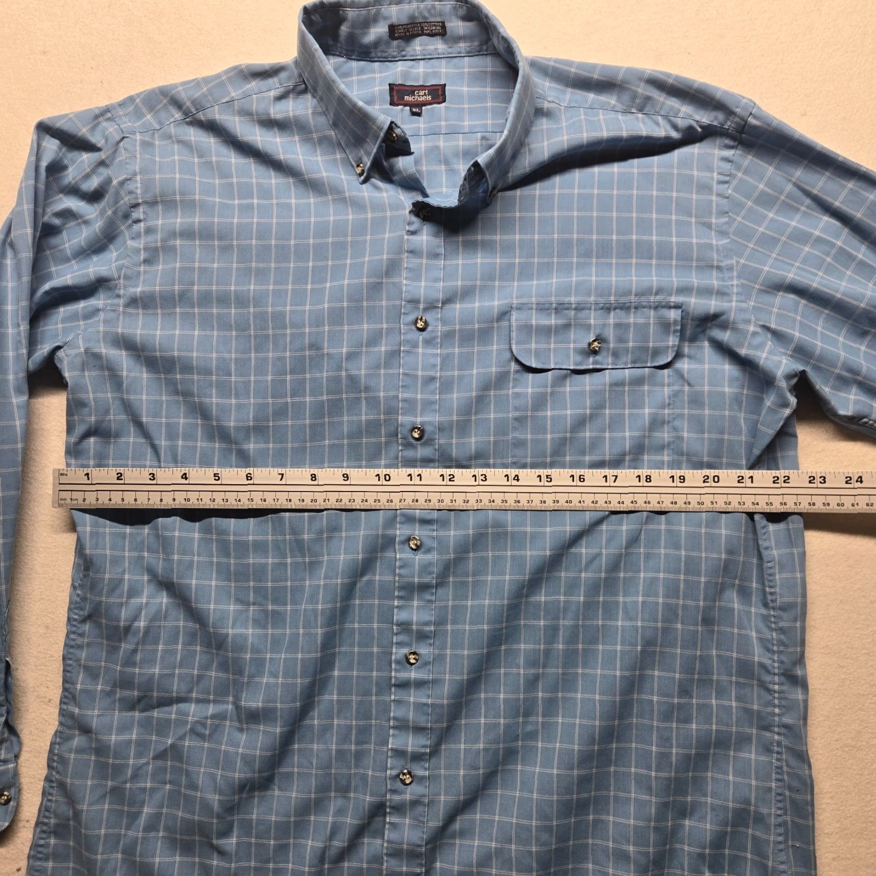 Vintage Carl Michaels Shirt Button-Up Long Sleeve Blue Plaid Polyester Blend Men's XL Size US XL / EU 56 / 4 - 4 Thumbnail