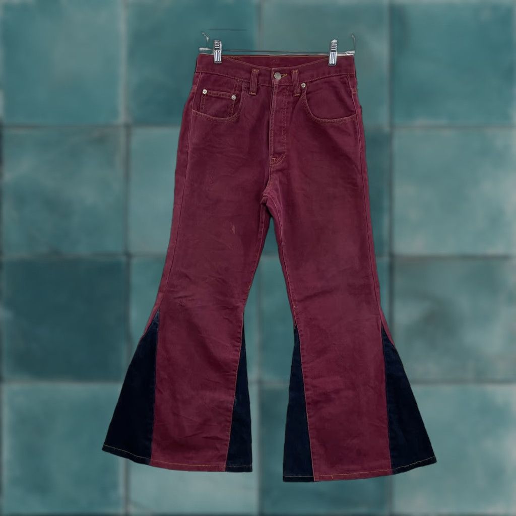 VINTAGE Acquaverde Jeans 6 27 Short Red Denim High Waisted 70s Western Bell Bottoms Flare Womens Mens Girls