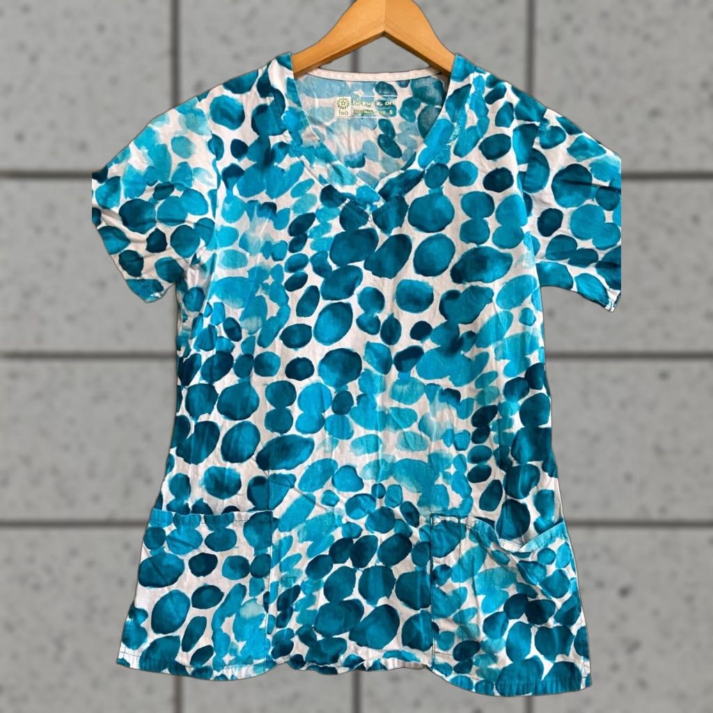 Kiton BIO BRING IT ON Scrub Top Women S Blue and white dots Patterned 100% Cotton Size US S / EU 44-46 / 1 - 1 Thumbnail