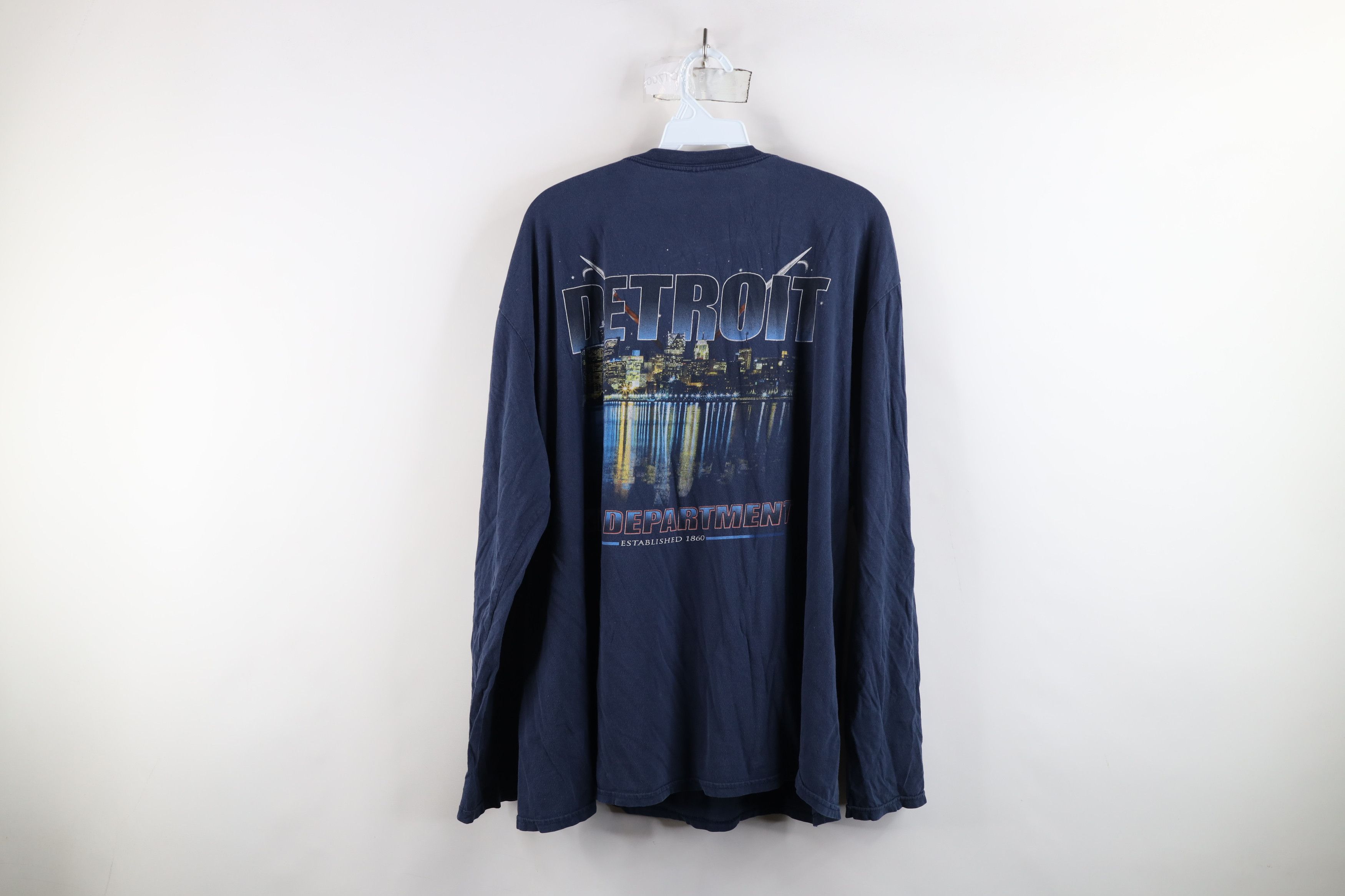 Vintage Vintage 90s Detroit Firefighters Long Sleeve T-Shirt Blue Size US XXL / EU 58 / 5 - 10 Thumbnail