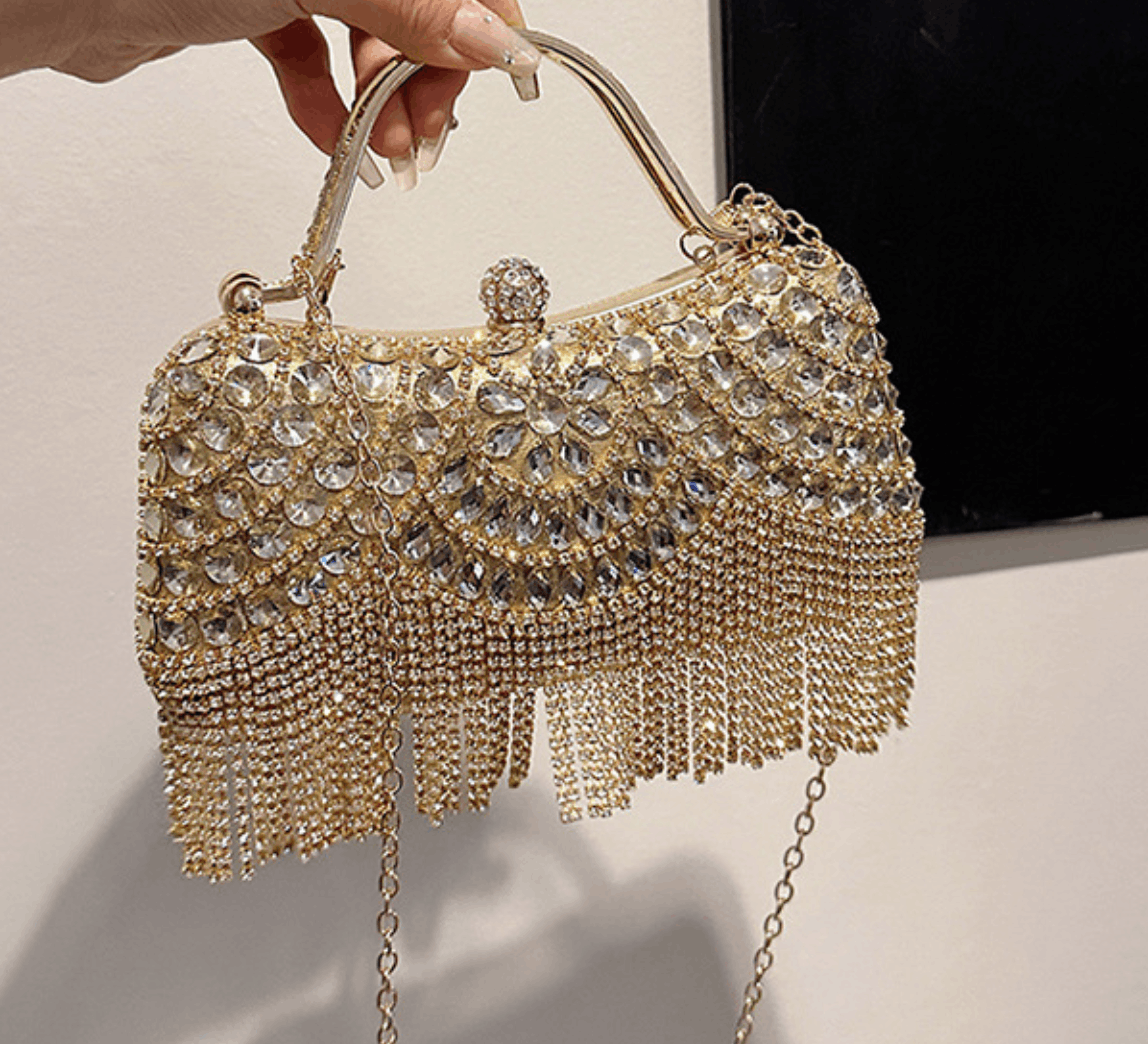 Japanese Brand Rhinestone Tassel Evening Clutch Bag Size ONE SIZE - 2 Thumbnail
