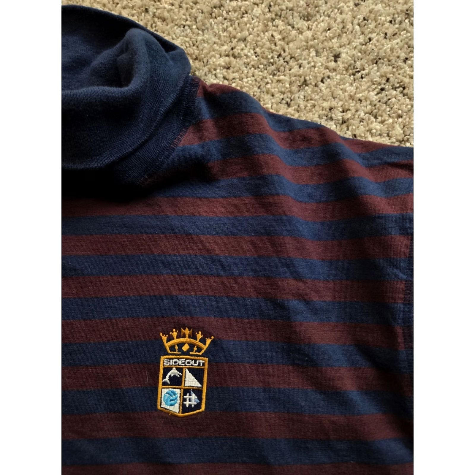 Sideout VINTAGE Sideout Shirt XL Mens Blue Striped Turtleneck Crest Logo USA 90s Boys? Size US XL / EU 56 / 4 - 5 Thumbnail