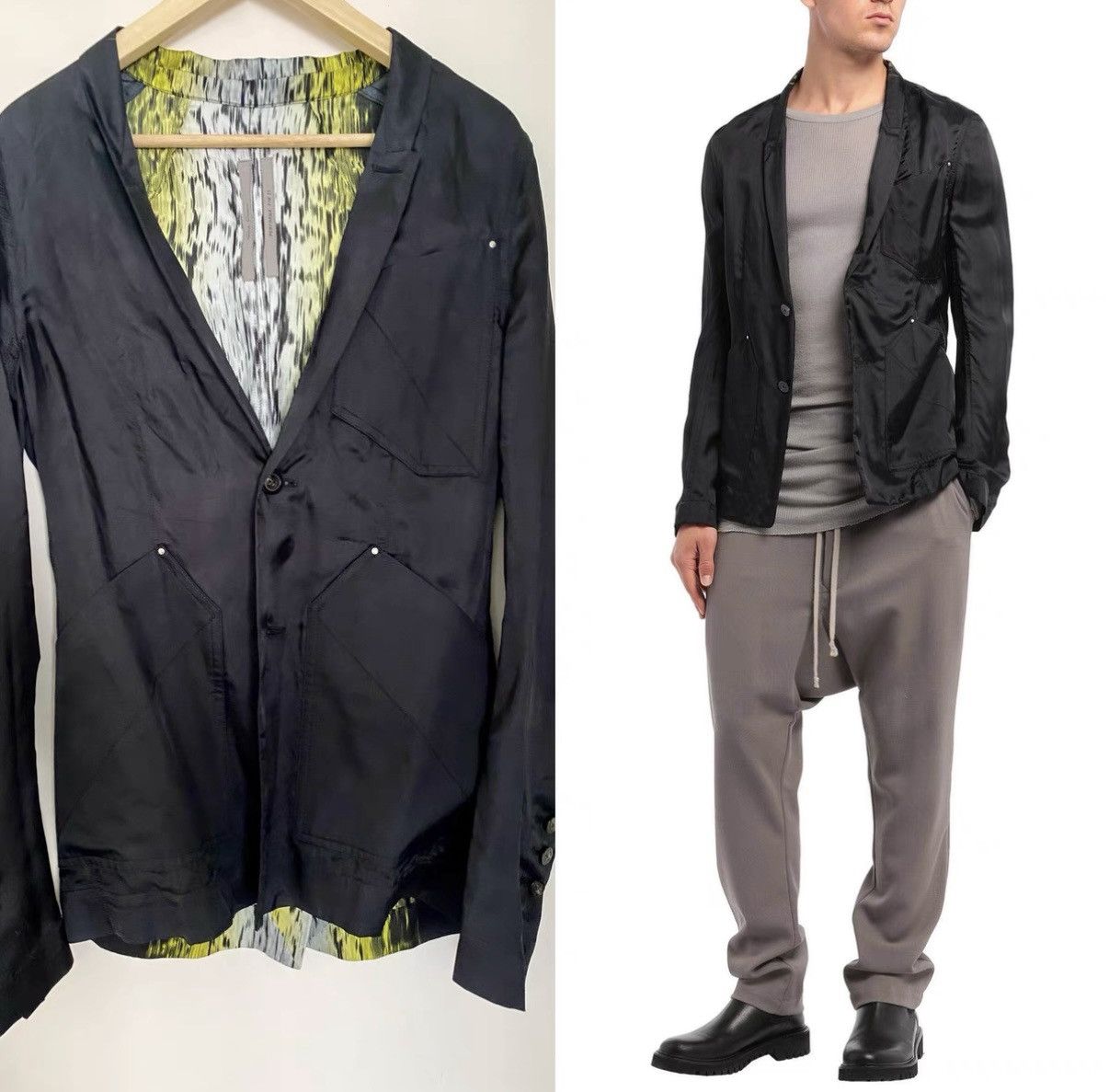 Rick Owens Rick Owens Mainline Men's Cupro Lightweight Printed Blazer Size US S / EU 44-46 / 1 - 2 Thumbnail
