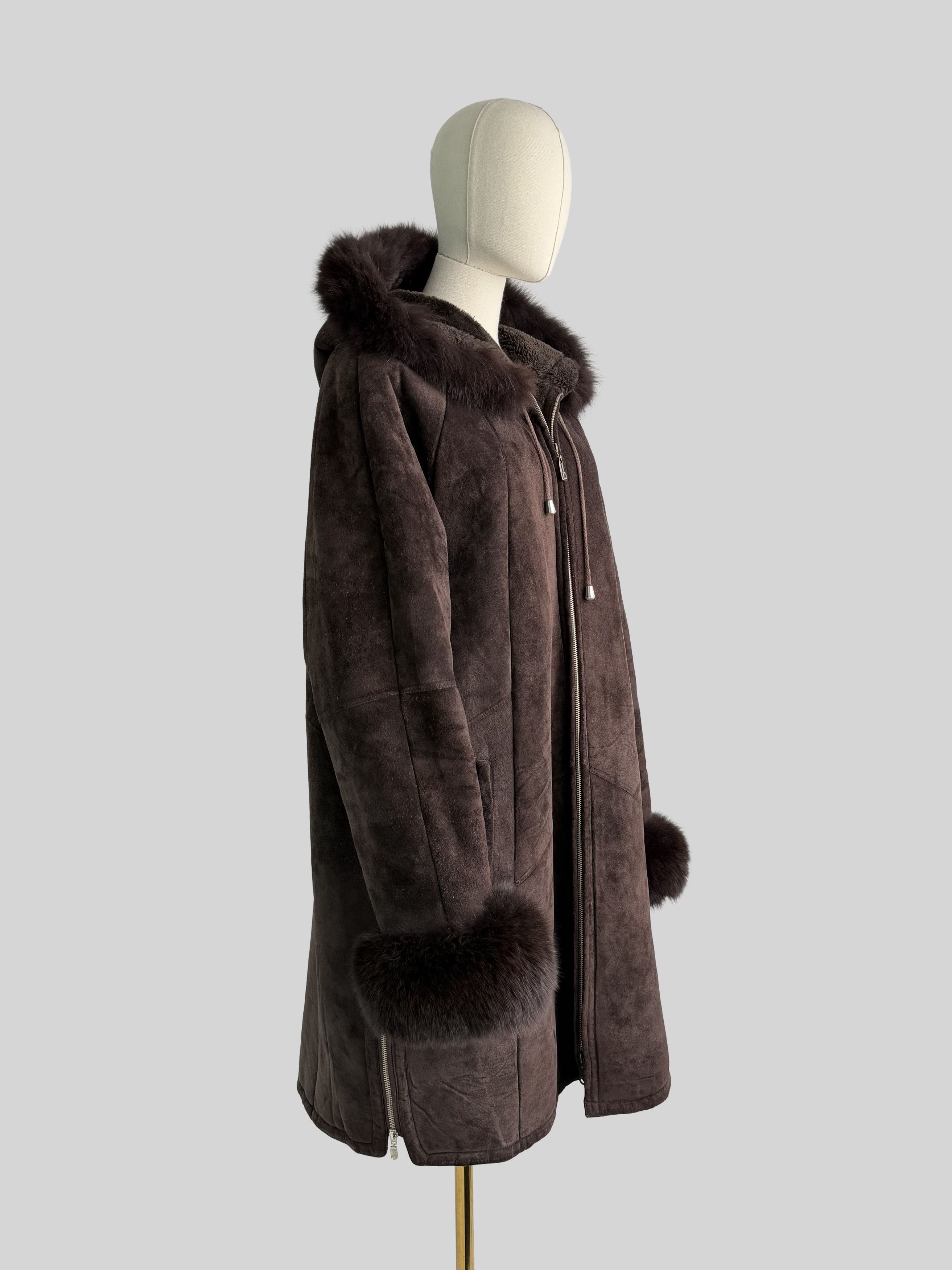 Vintage Vintage Shearling Sheepskin Coat Suede Hooded Winter Y2K Size XL / US 12-14 / IT 48-50 - 3 Thumbnail