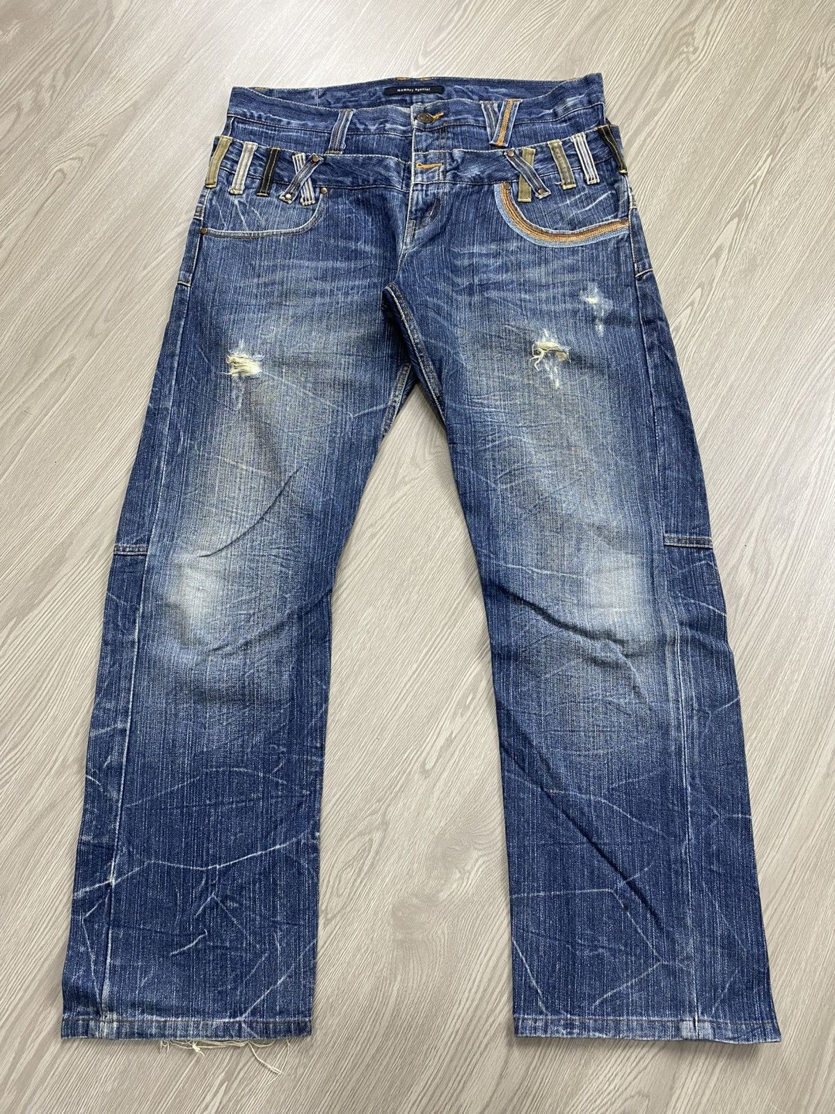 If Six Was Nine × Le Grande Bleu (L.G.B.) 2000s Memory Special Double Waist Distressed Punk Lgb Jeans Size US 34 / EU 50 - 1 Thumbnail