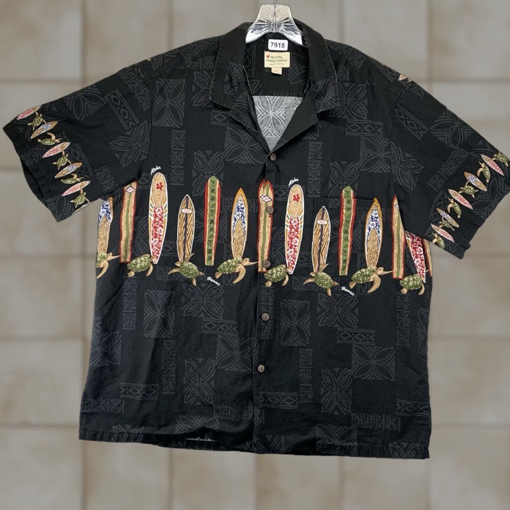 Vintage VINTAGE Royal Hawaiian Men’s Shirt 3XL Cotton Black Turtles Surf Board Beach Casual Summer Size US XXL / EU 58 / 5 - 1 Thumbnail
