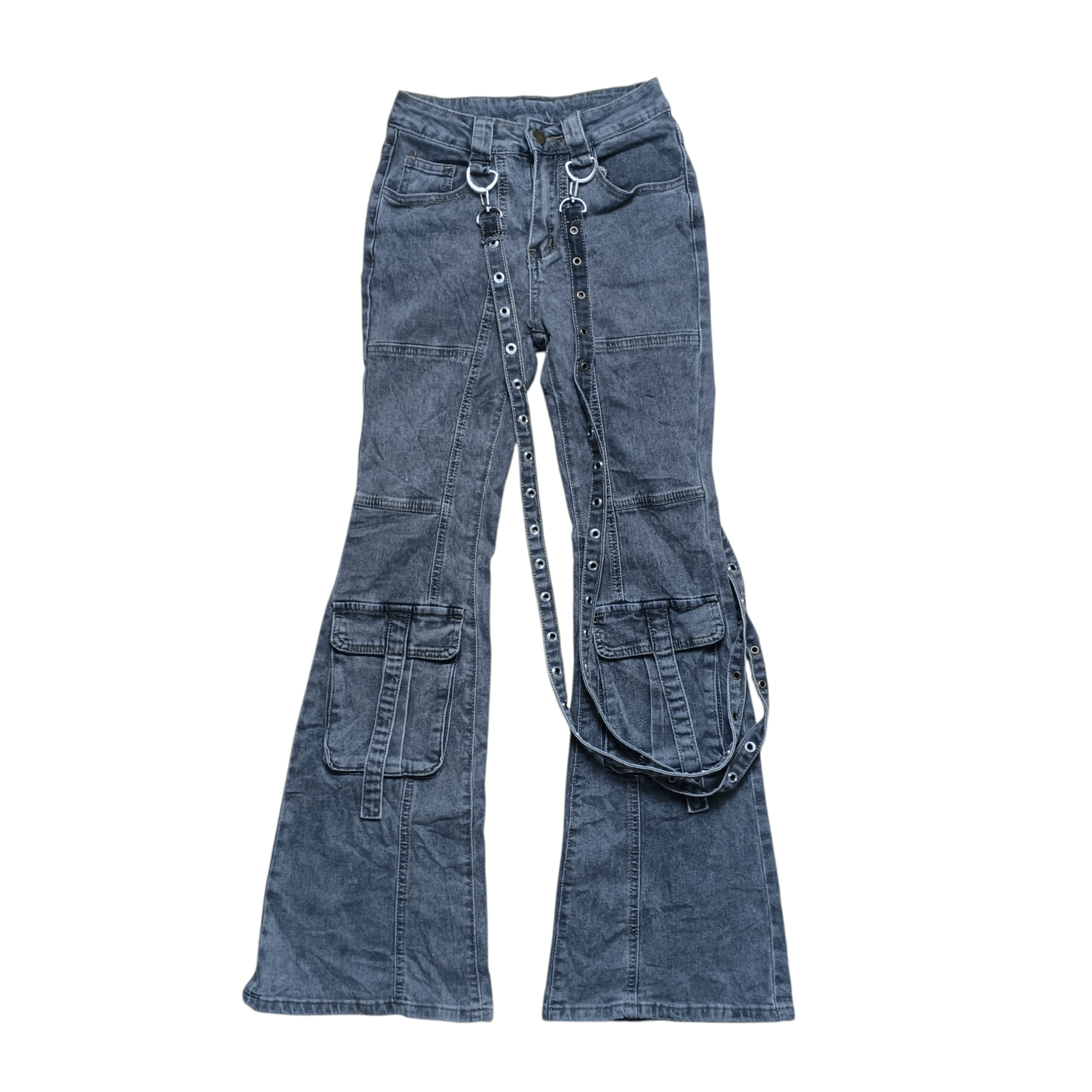 Le Grande Bleu (L.G.B.) Vintage Japanese Multi Pocket Flared Grunge Lace Jeans Size 24" / US 00 / IT 34 - 1 Thumbnail
