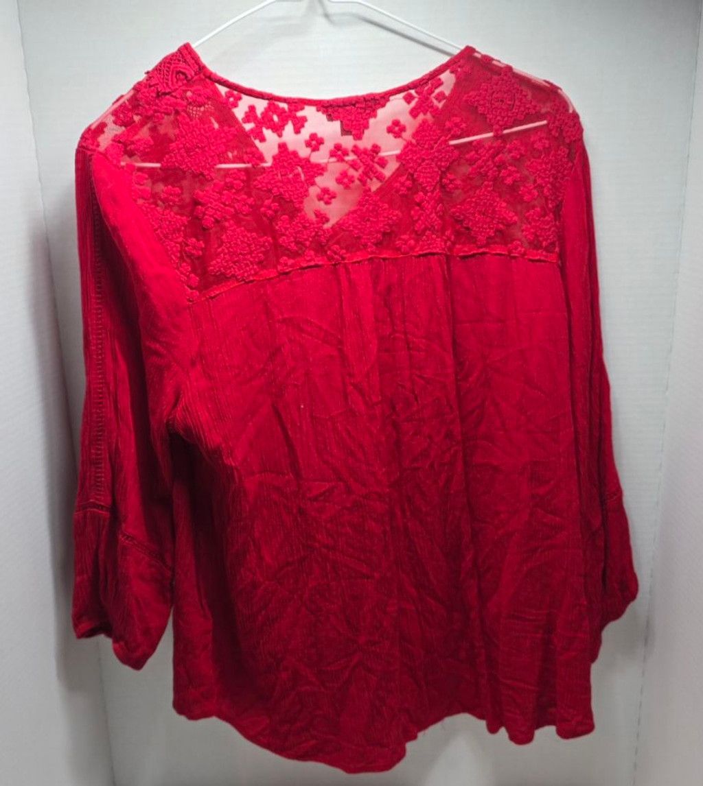 The Unbranded Brand Women's NEW DIRECTIONS Red Lace Blouse L Size L / US 10 / IT 46 - 6 Thumbnail