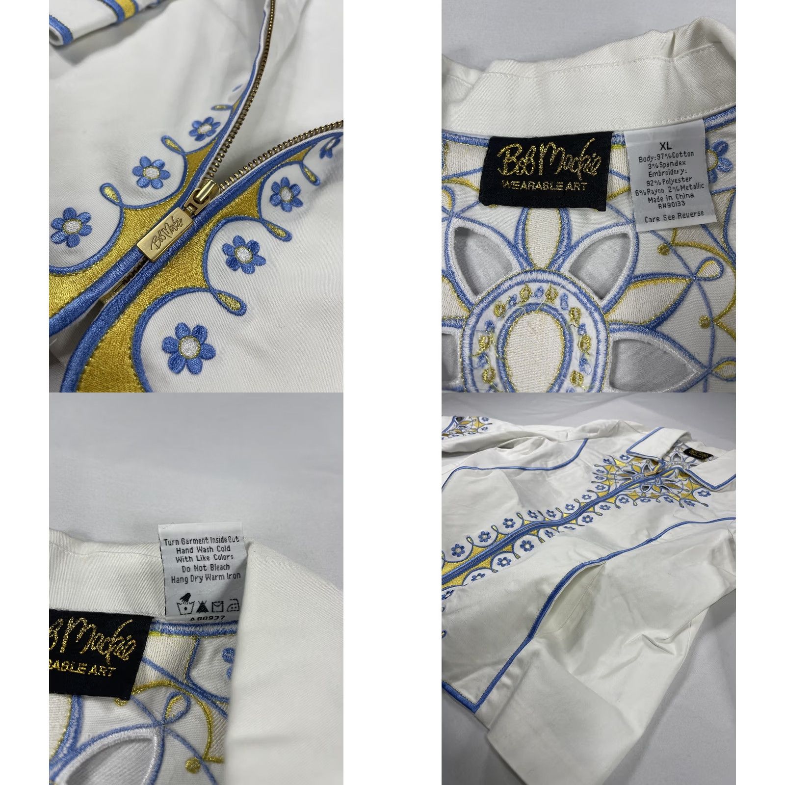 Bob Mackie BOB MACKIE Women's XL Wearable Art JACKET Floral Embroidery Sunburst Cutout Top Jacket XL White Sunburst Art Beach Womens Size XL / US 12-14 / IT 48-50 - 9 Thumbnail
