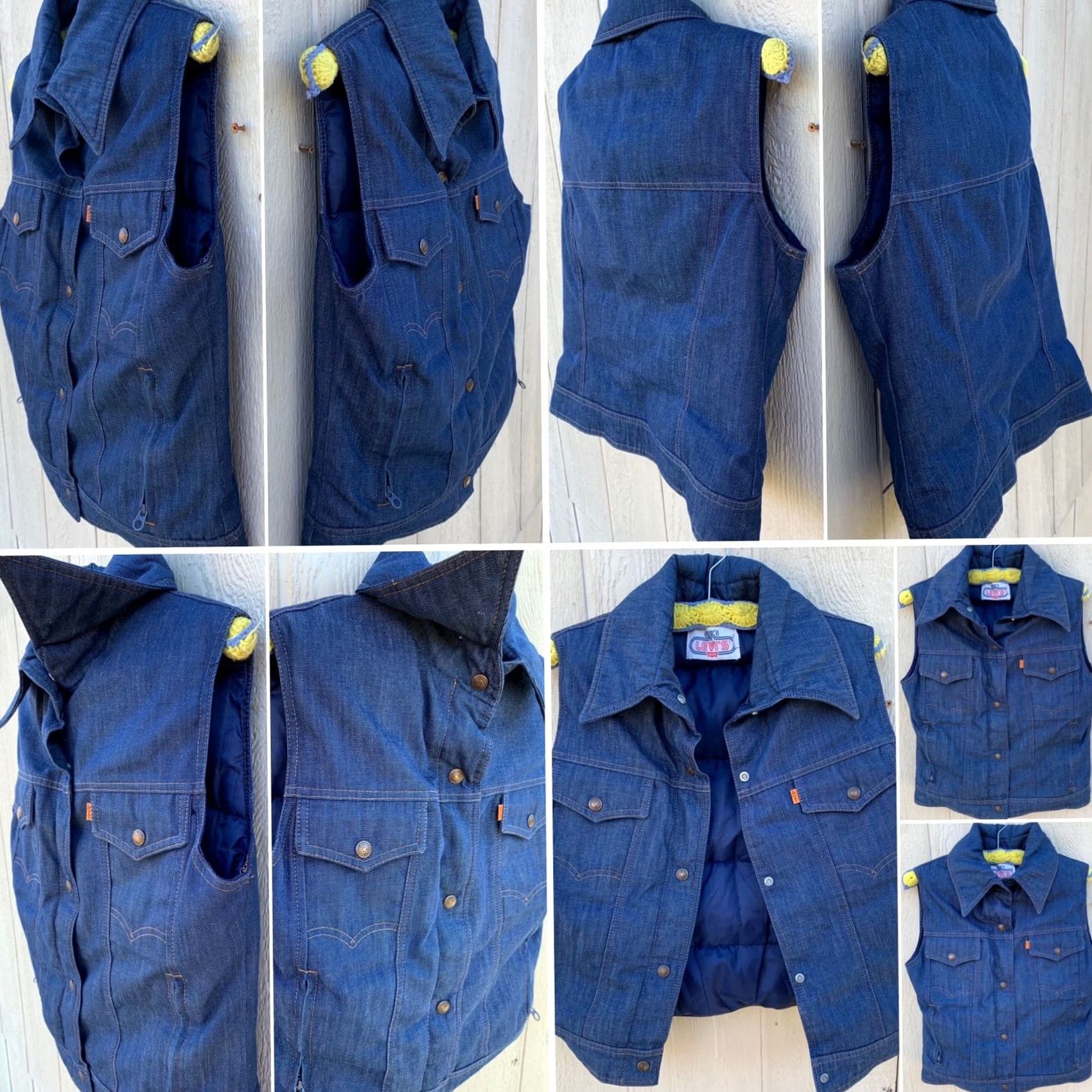 Levi's VINTAGE Levi's Ski Vest Denim Goose Down 70s 1970s Orange Tab Puffer Size 12 Women Blue Denim/Down Vest, Snap Front, Pockets, Made in USA Size XL / US 12-14 / IT 48-50 - 2 Thumbnail