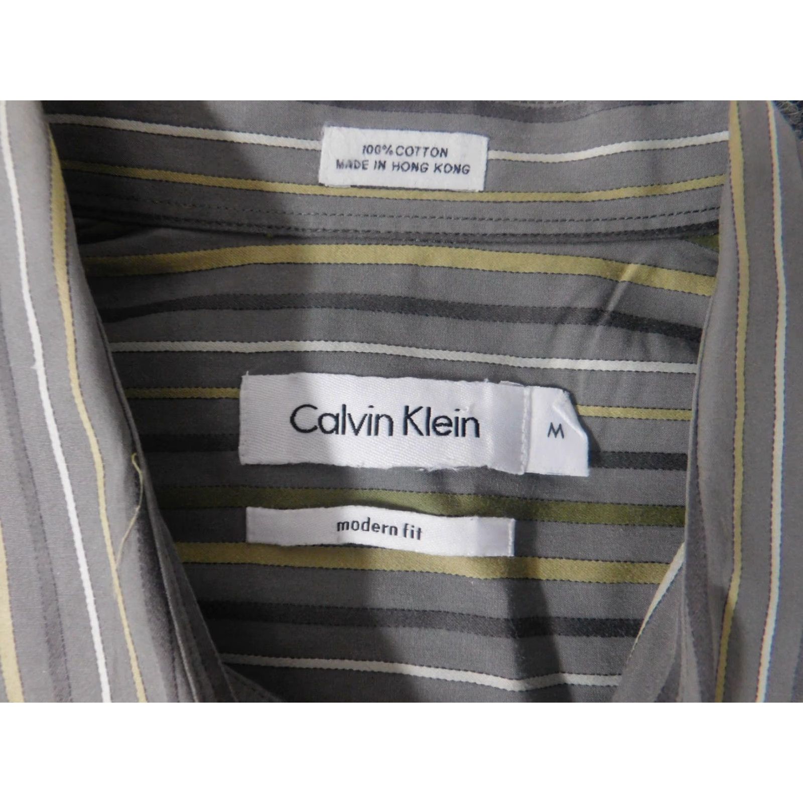 Calvin Klein Calvin Klein Mens Shirt Button-Up Long Sleeve Collared Gray Stripe Knit Cotton Regular M Size US M / EU 48-50 / 2 - 5 Thumbnail