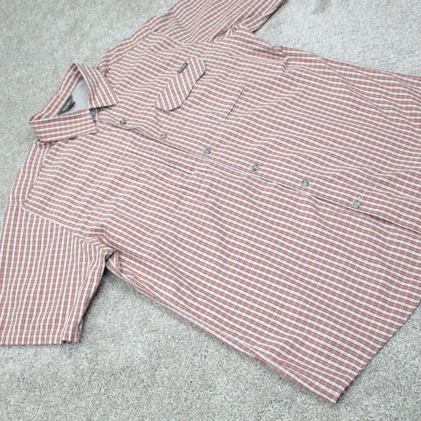 Eddie Bauer Eddie Bauer Button-Up Shirt Mens Large Orange/Gray Plaid S/S Cotton/Polyester Travex Casual Size US L / EU 52-54 / 3 - 7 Thumbnail