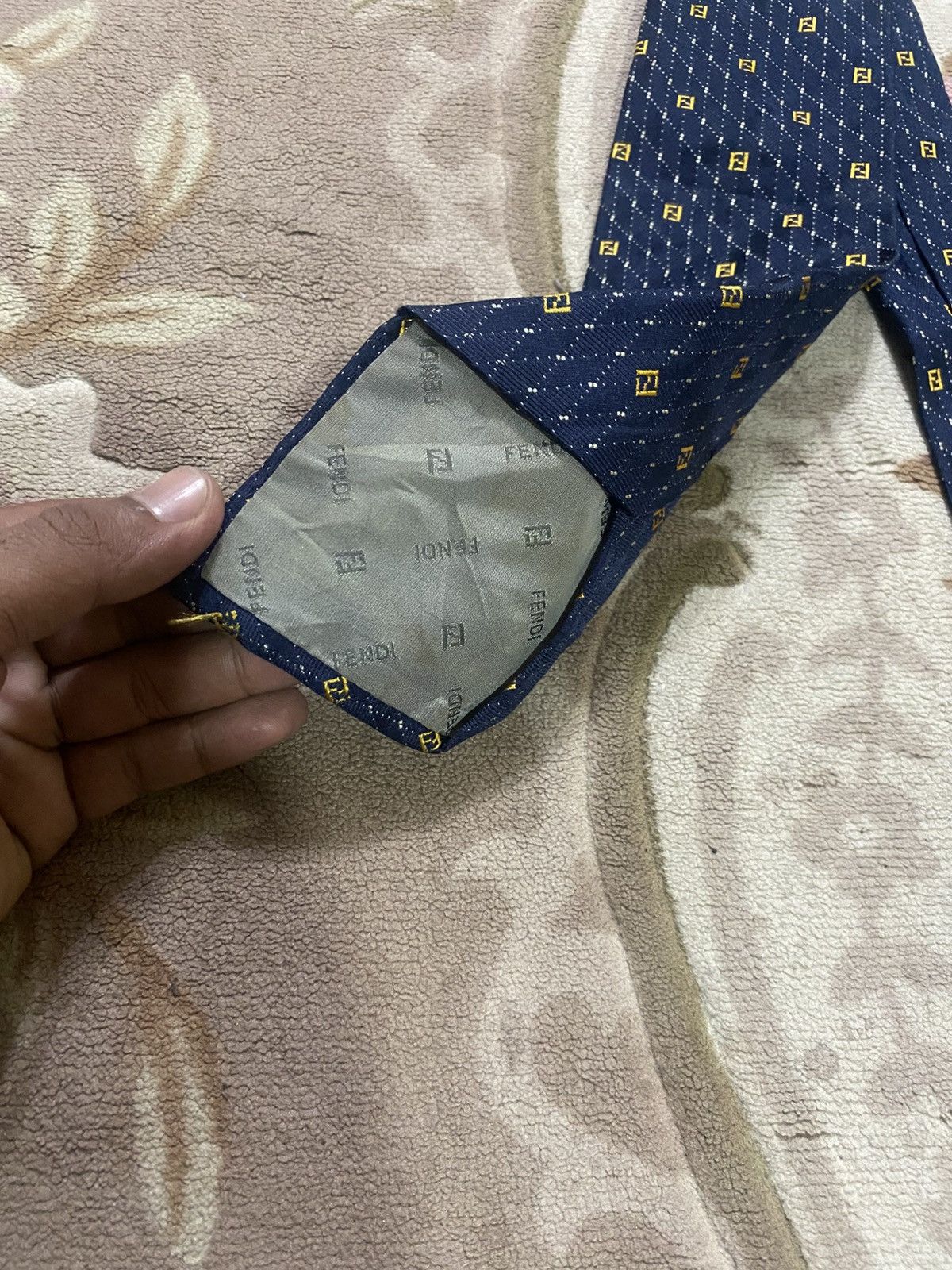 Fendi Fendi Navy Blue Logo Patterned Jacquard Silk Tie Size ONE SIZE - 5 Thumbnail