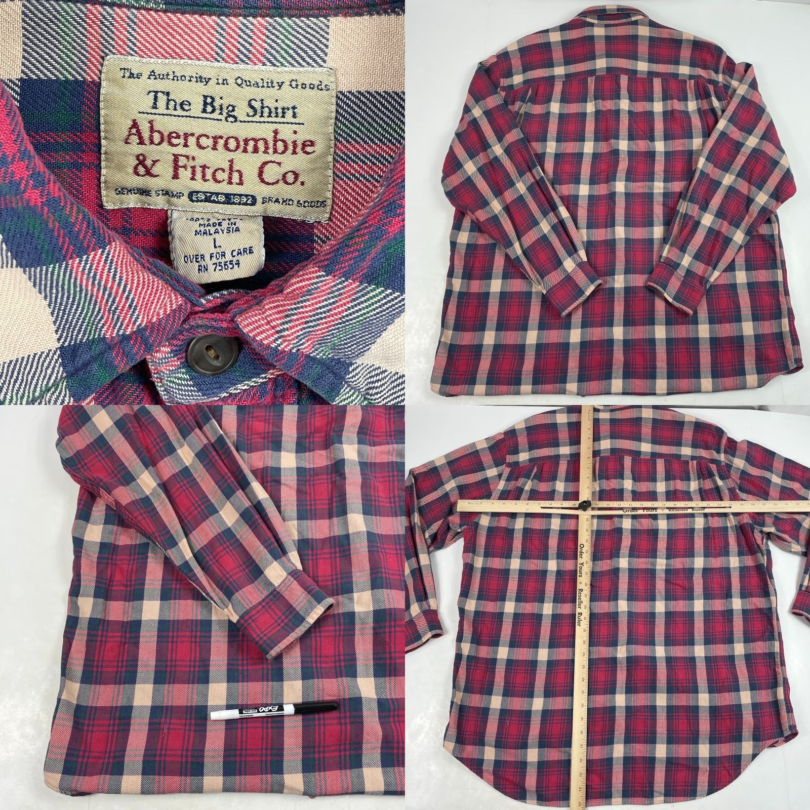 Abercrombie & Fitch VINTAGE Abercrombie & Fitch Shirt Mens L Red Flannel Long Sleeve Button-Up Casual Outdoor Size US L / EU 52-54 / 3 - 8 Thumbnail