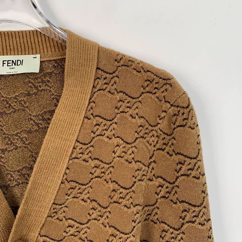 Fendi Fendi Brown Patterned Knit Cardigan Size US M / EU 48-50 / 2 - 3 Thumbnail